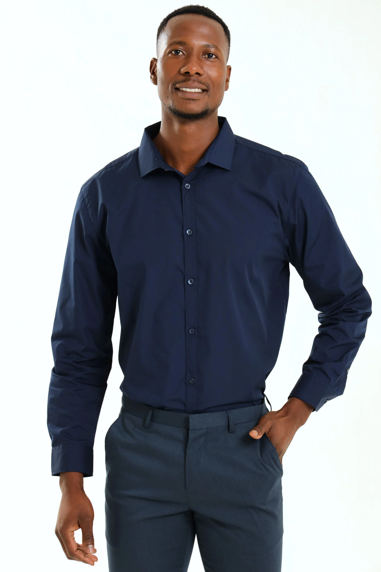 Easy Care Long Sleeve Shirt - Navy - Image 2