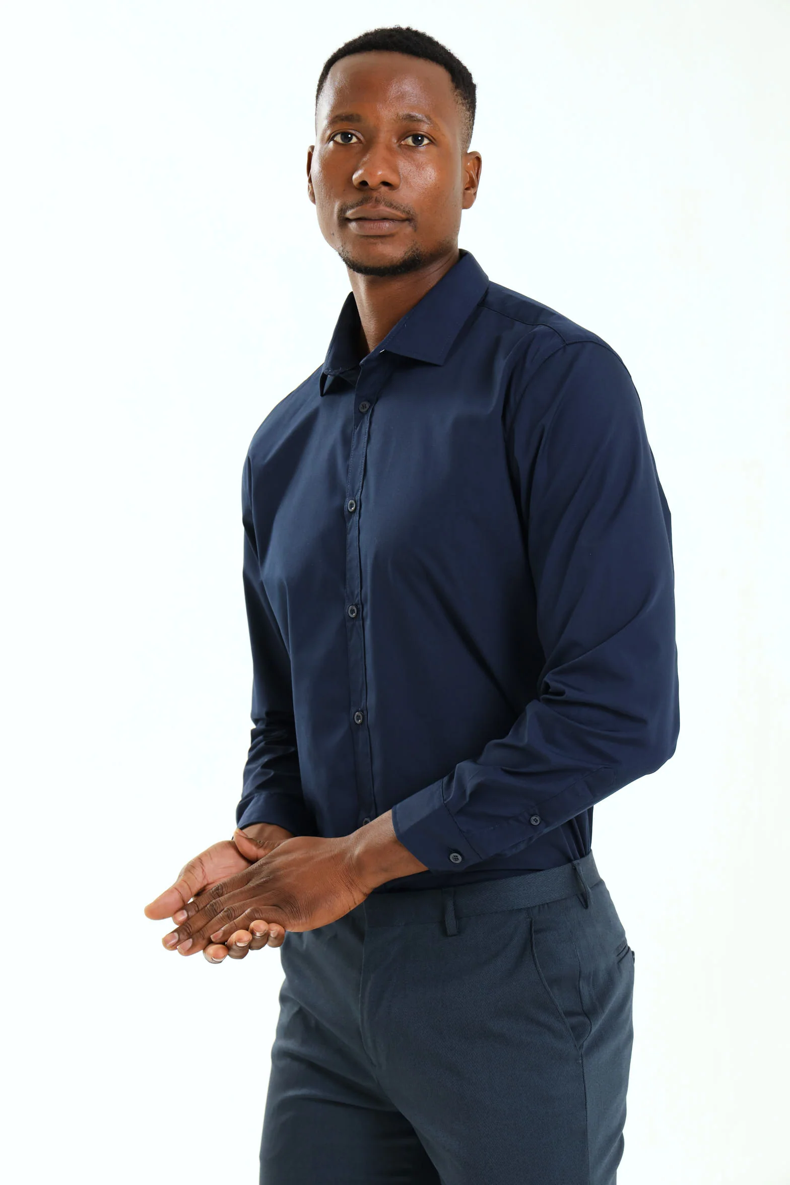 Easy Care Long Sleeve Shirt - Navy - Image 3