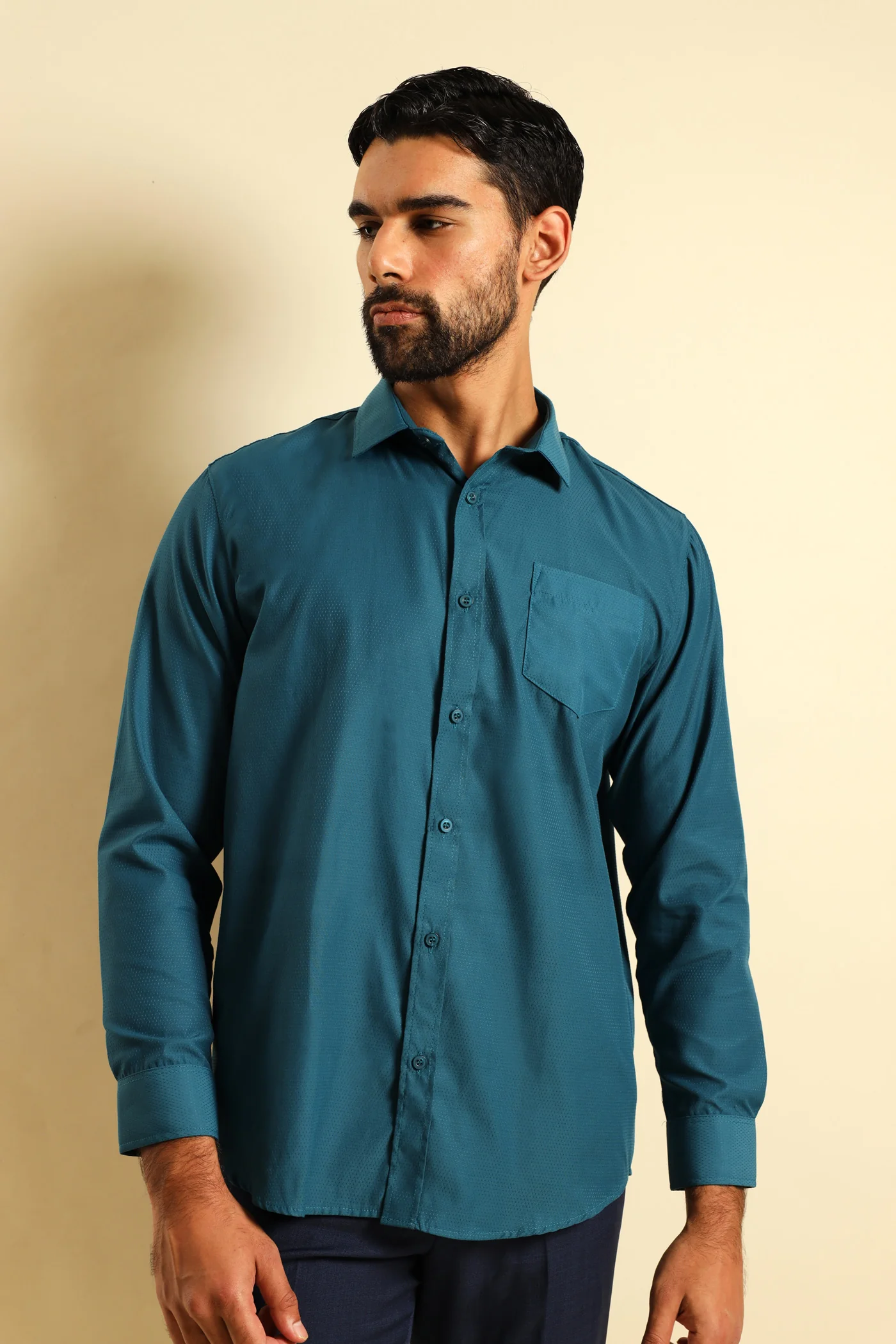 Tonal Textured Spot Shirt - Teal - Image 2
