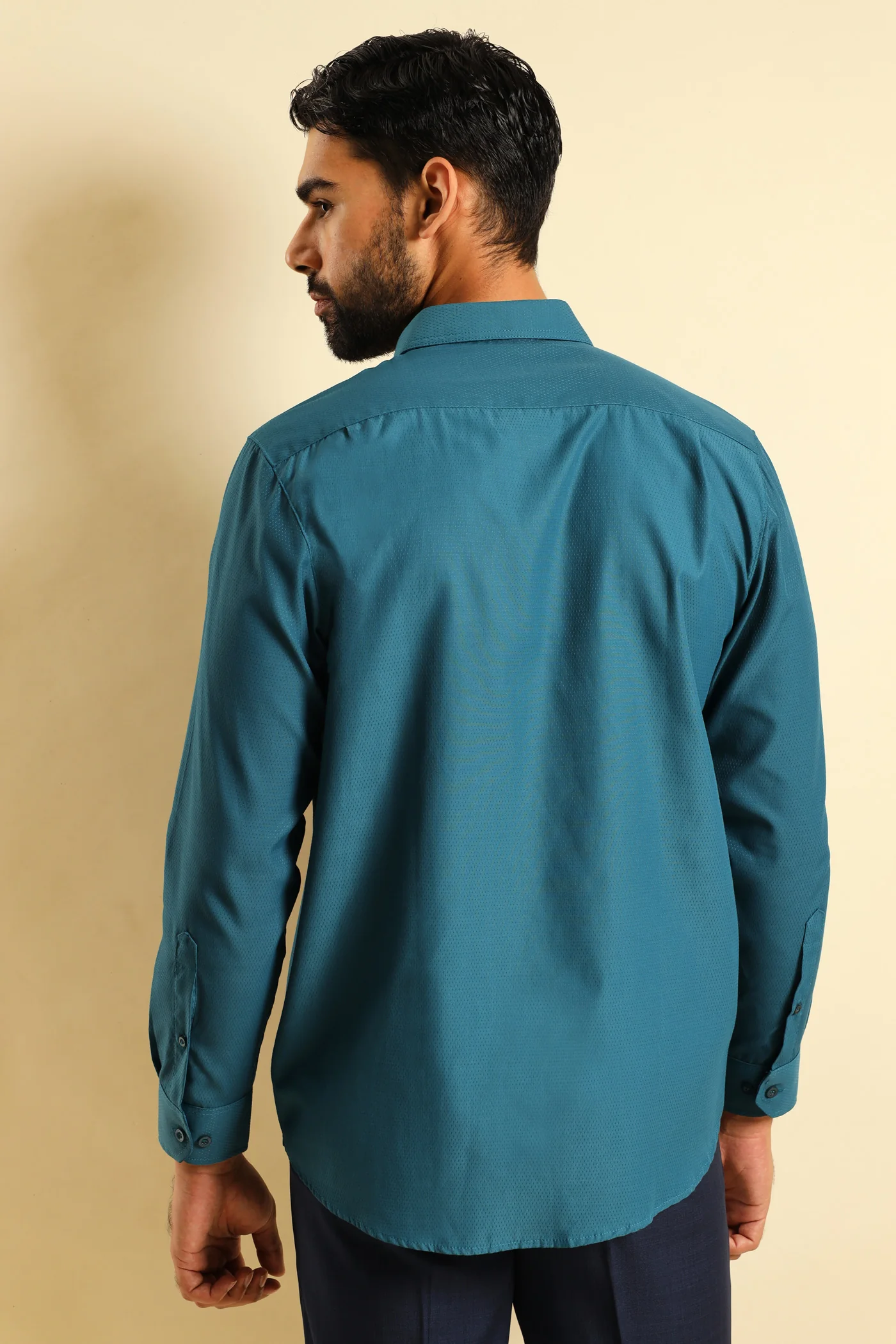 Tonal Textured Spot Shirt - Teal - Image 4