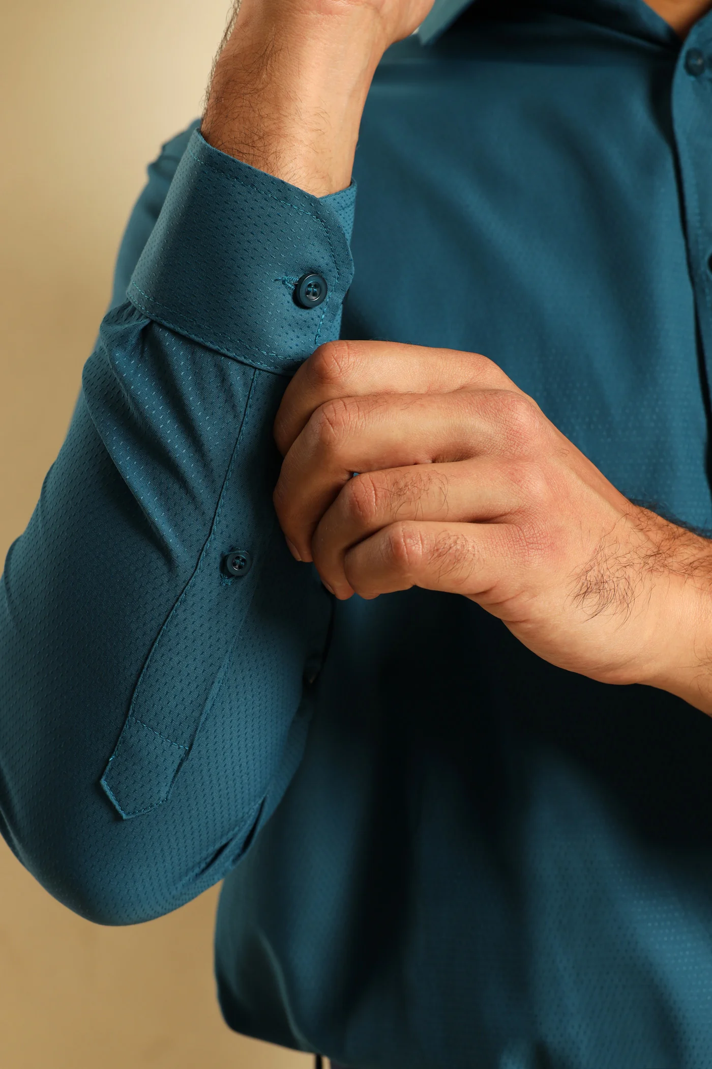 Tonal Textured Spot Shirt - Teal - Image 5