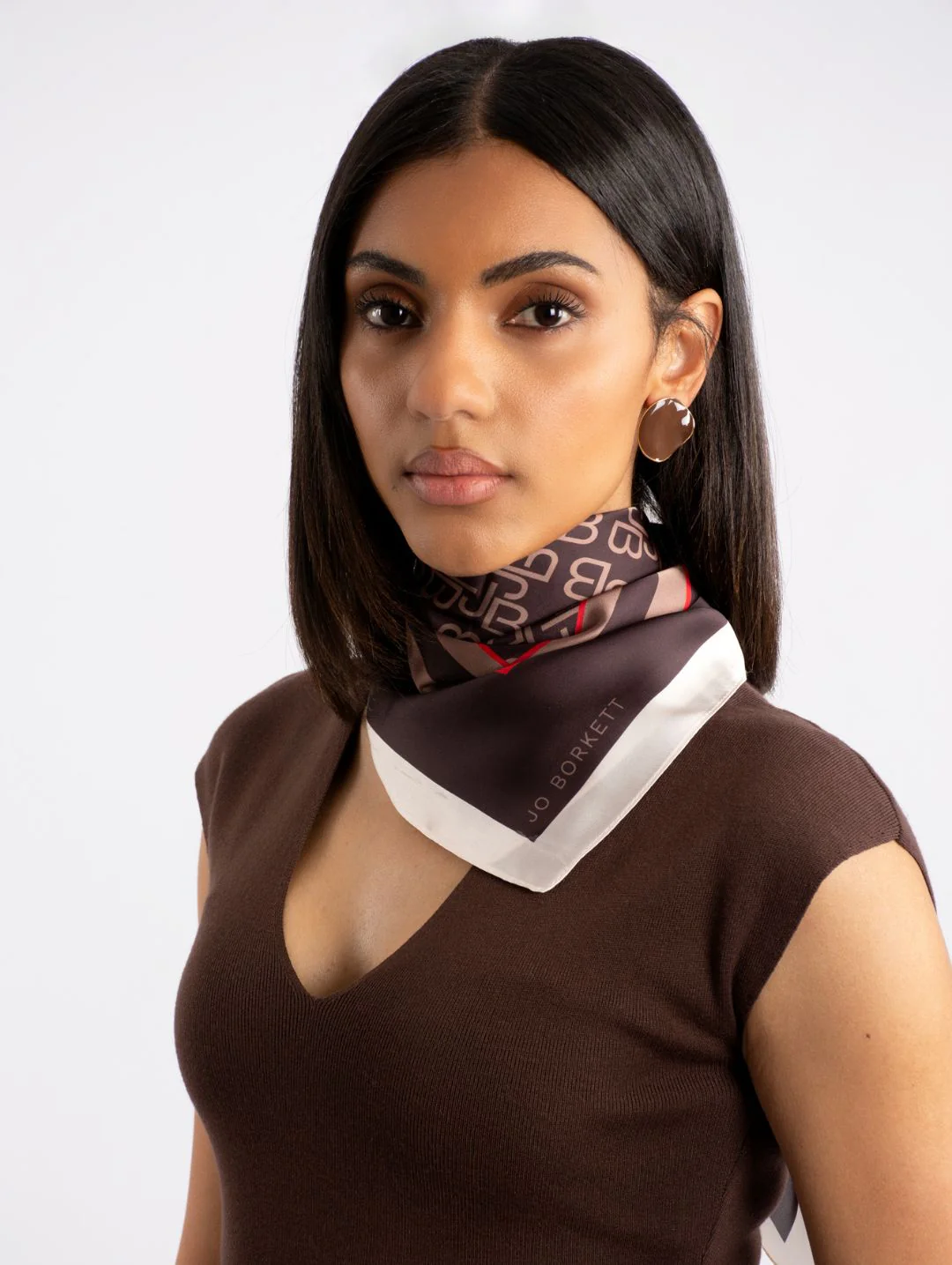 Silk Touch Monogram Neckerchief - Brown - Image 3