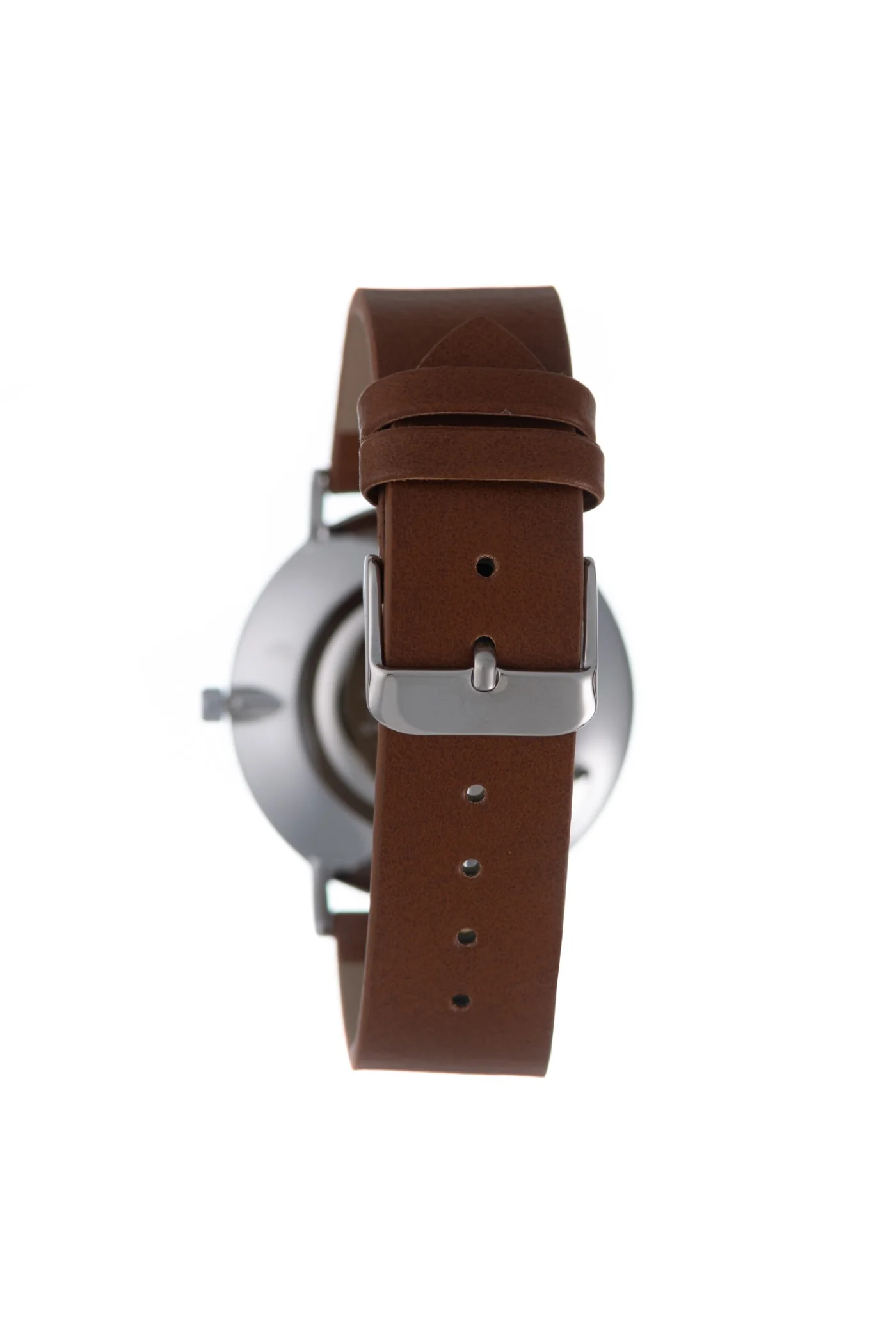 Silver Brown Leather Strap Black Dial Watch - Silver - Image 2