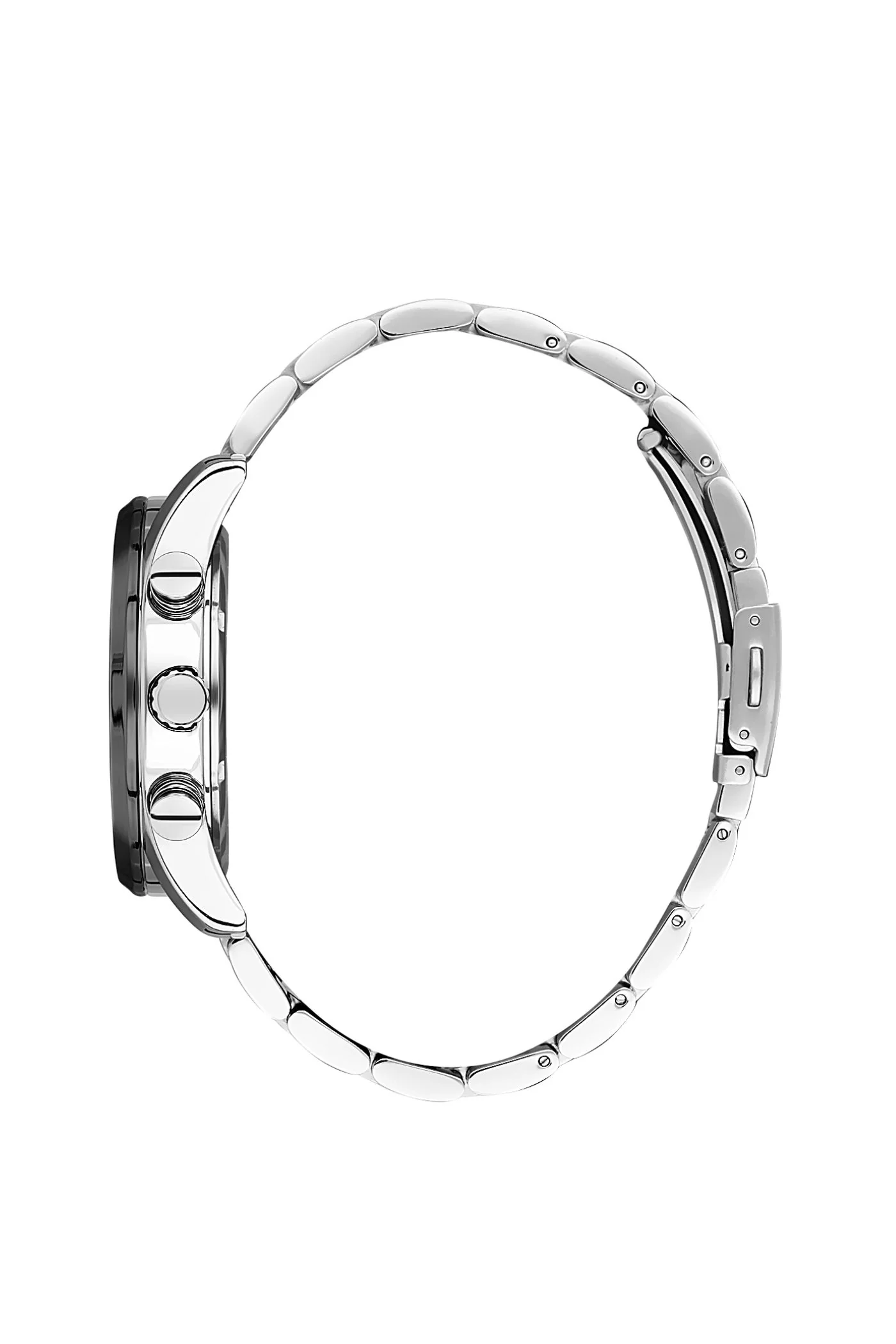 Silver Case & Black Dial Watch With Stainless Steel Bracelet - Silver - Image 2
