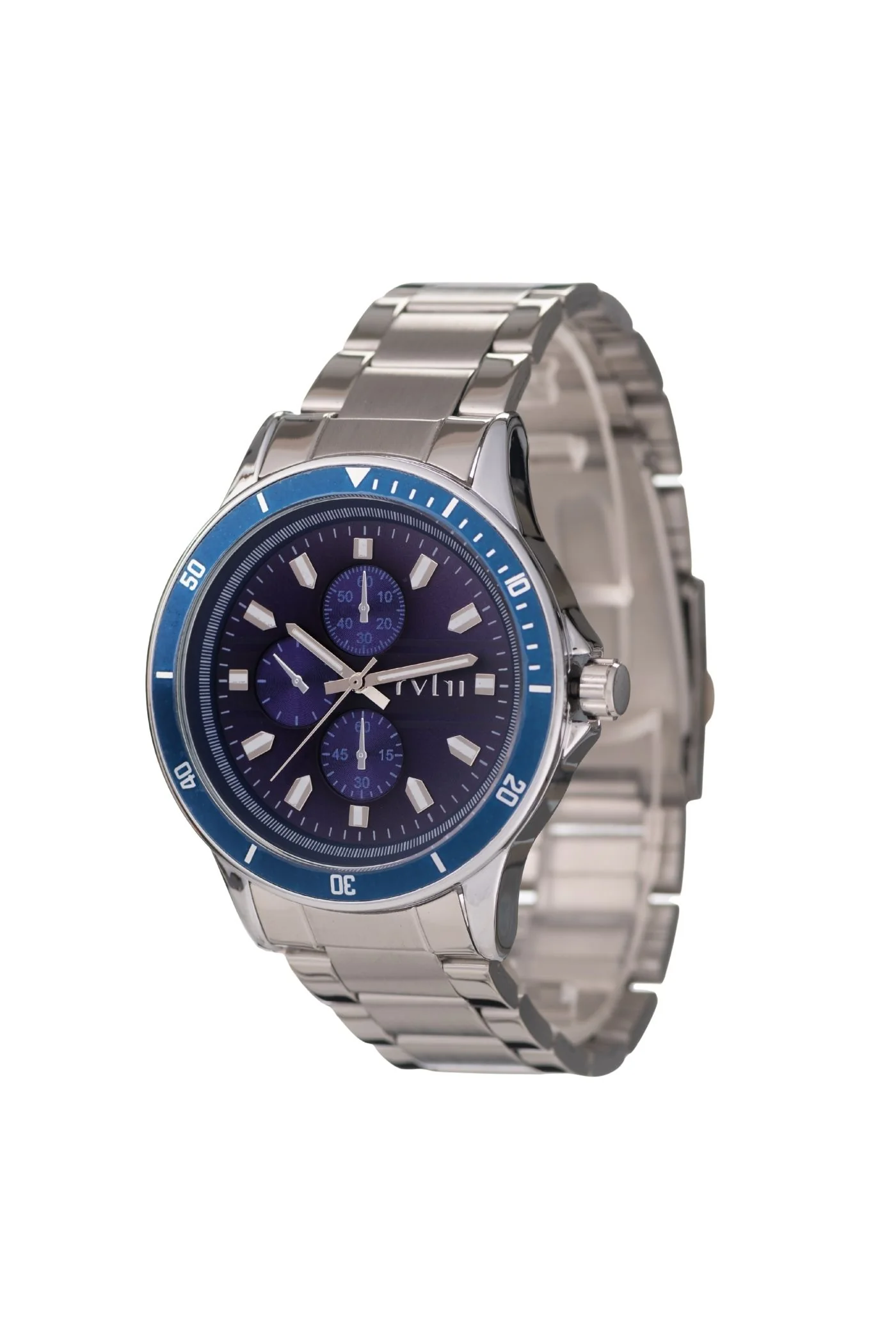 Silver Case & Navy Dial Silver Strap Watch - Silver - Image 2