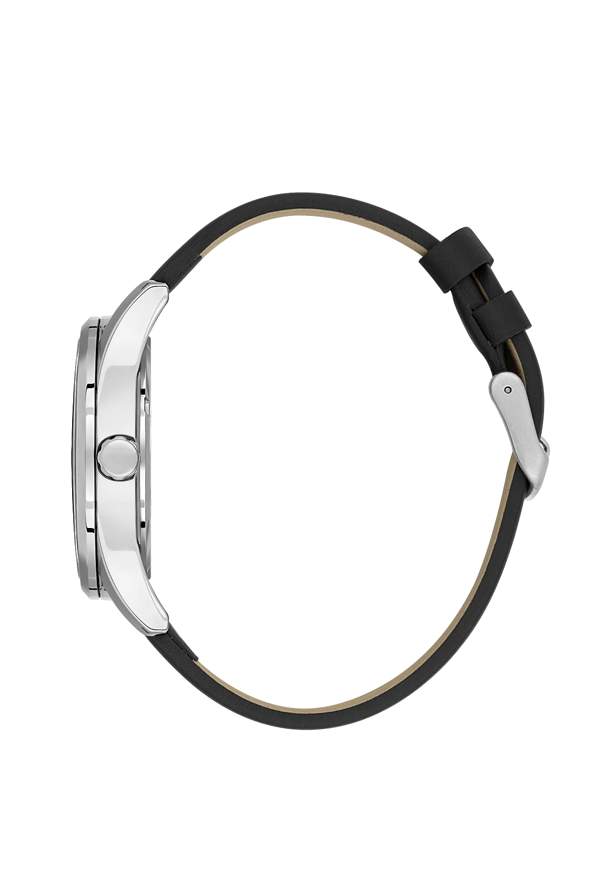 Silver Case Black Dial & Leather Strap - Silver - Image 2