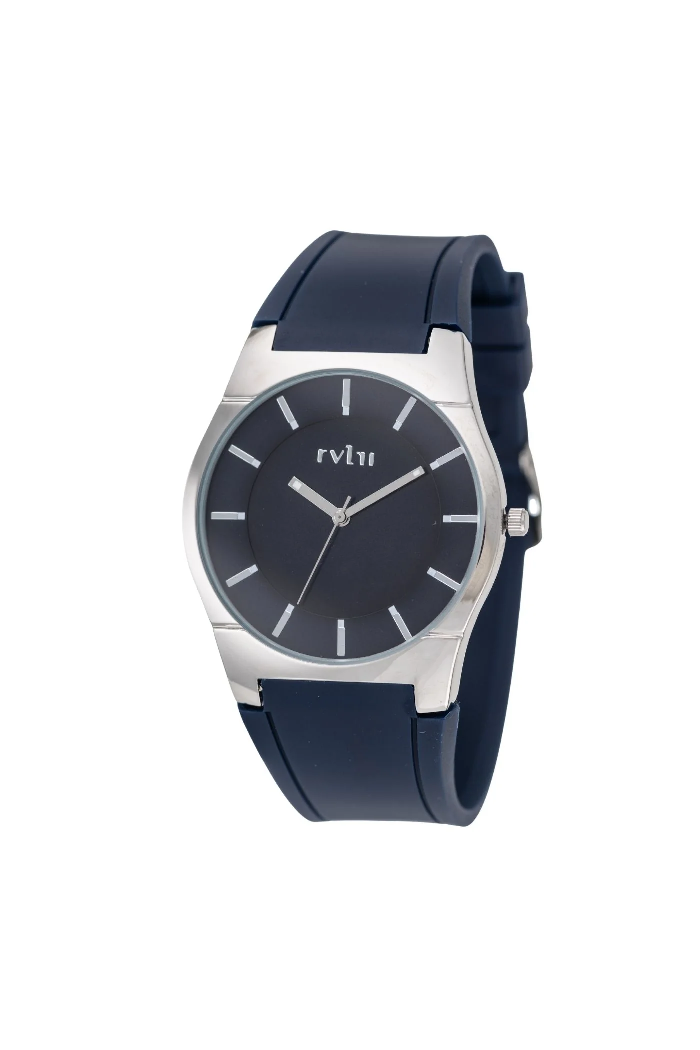 Silver Case Navy Blue Dial & Strap Watch - Silver - Image 2
