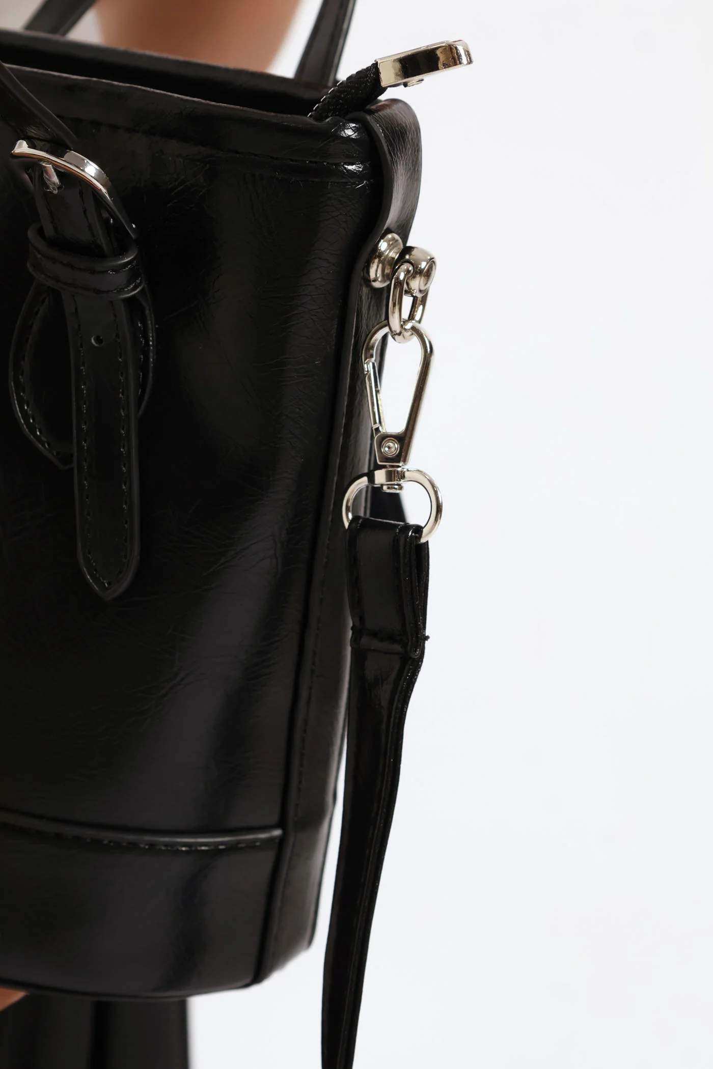 Silver Hardware Bucket Crossbody Bag - Black - Image 5