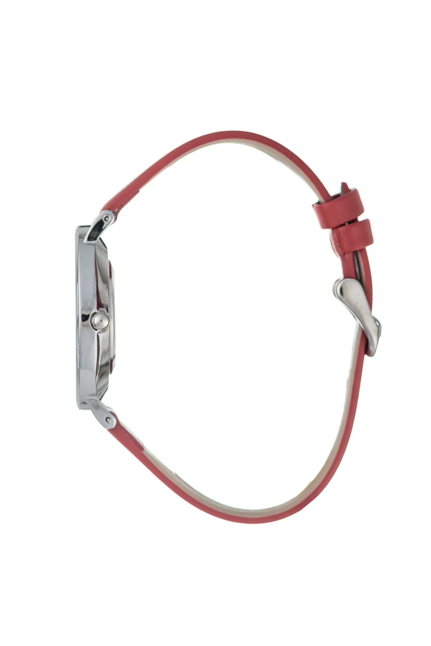 Silver Red Pu Leather Watch - Silver - Image 3