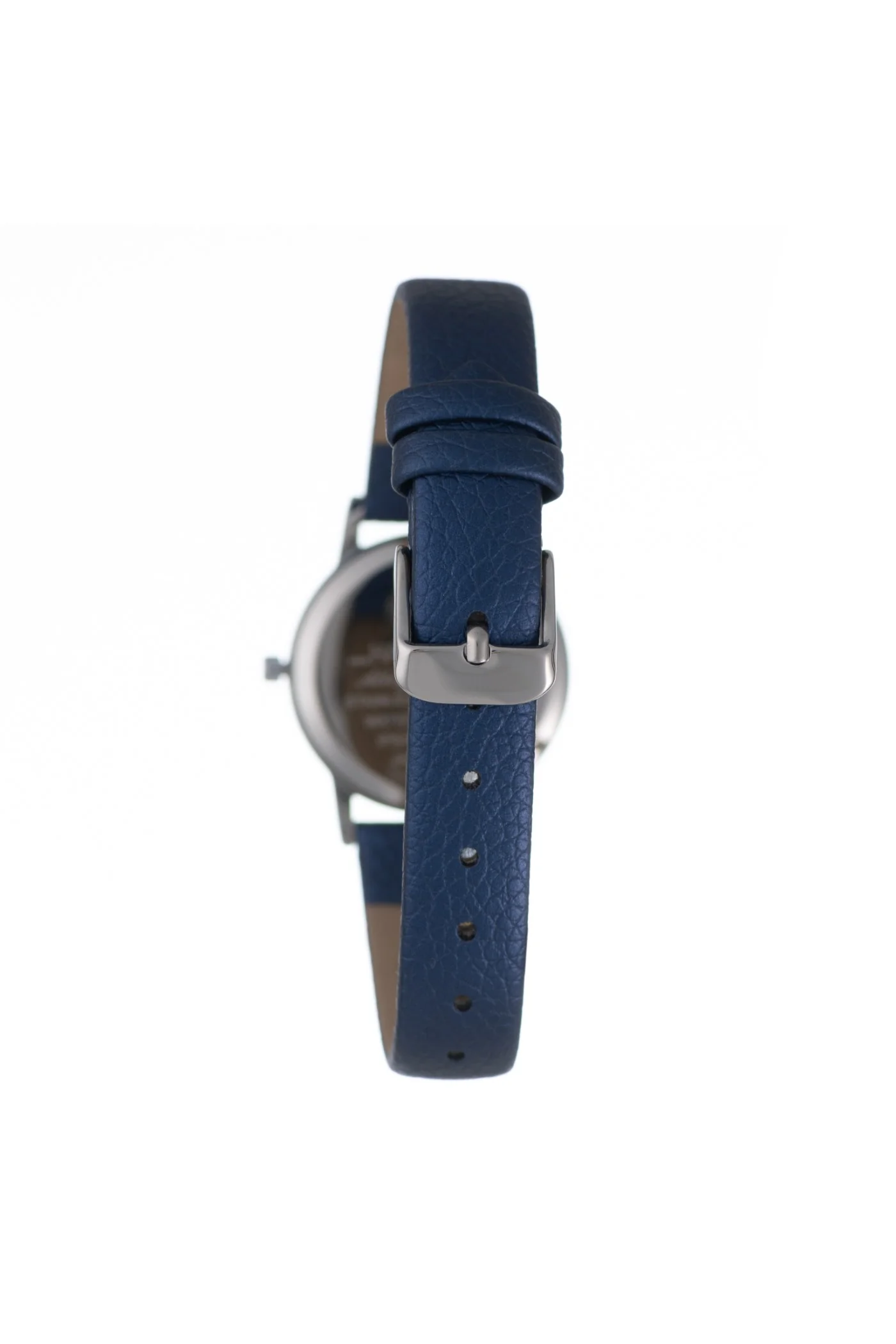 Round Silver Stones Navy Dial Pu Leather Strap Watch - Silver - Image 2