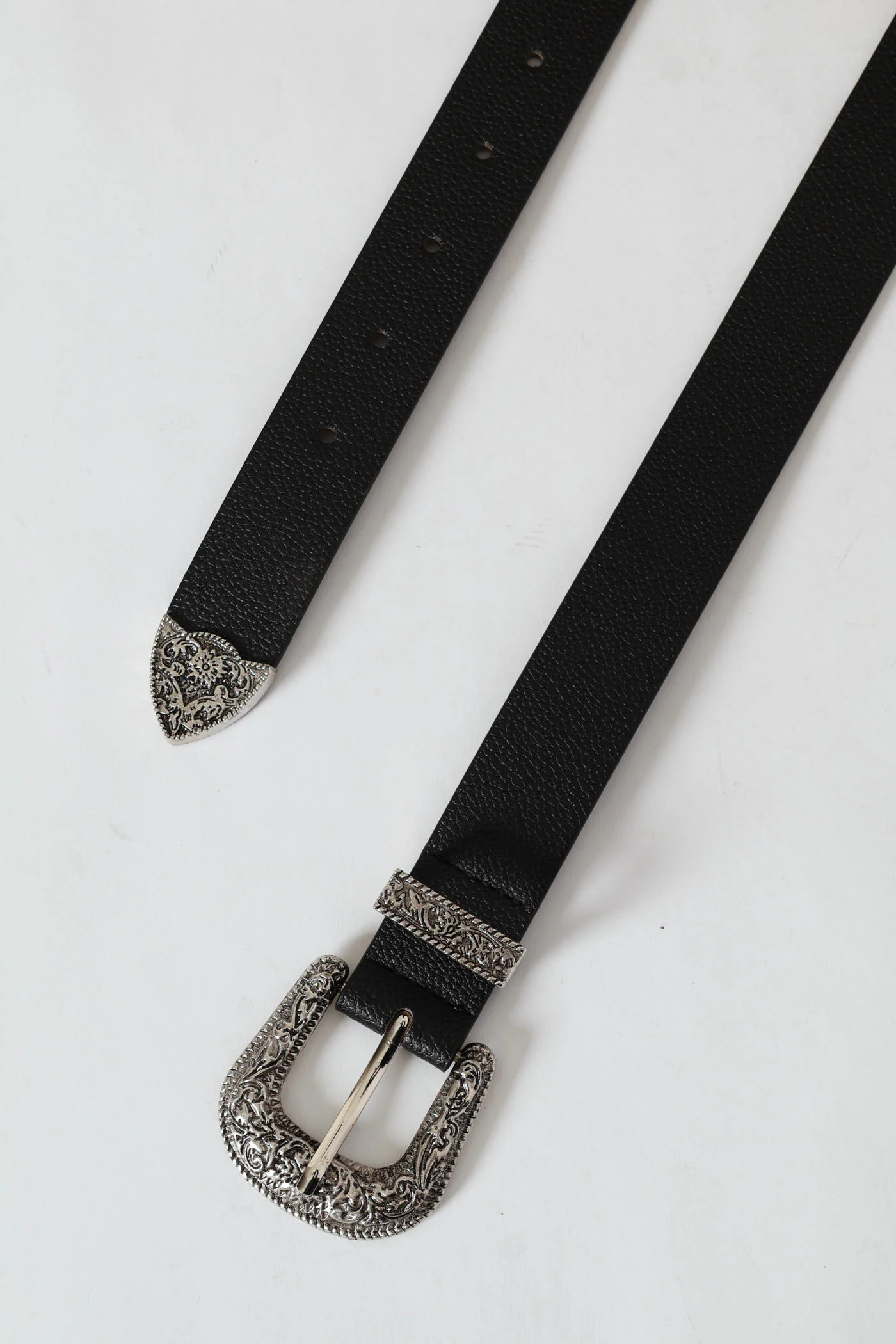 Silver Western Buckle Fashion Belt - Black - Image 2