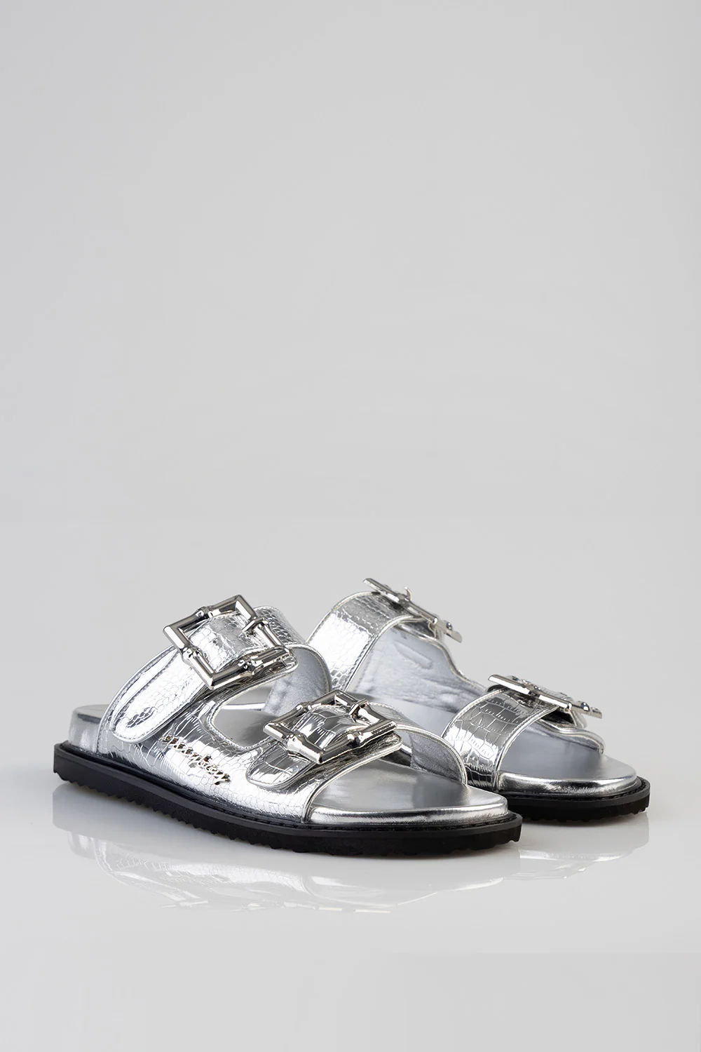 Silvia Double Strap Sandal - Silver - Image 3