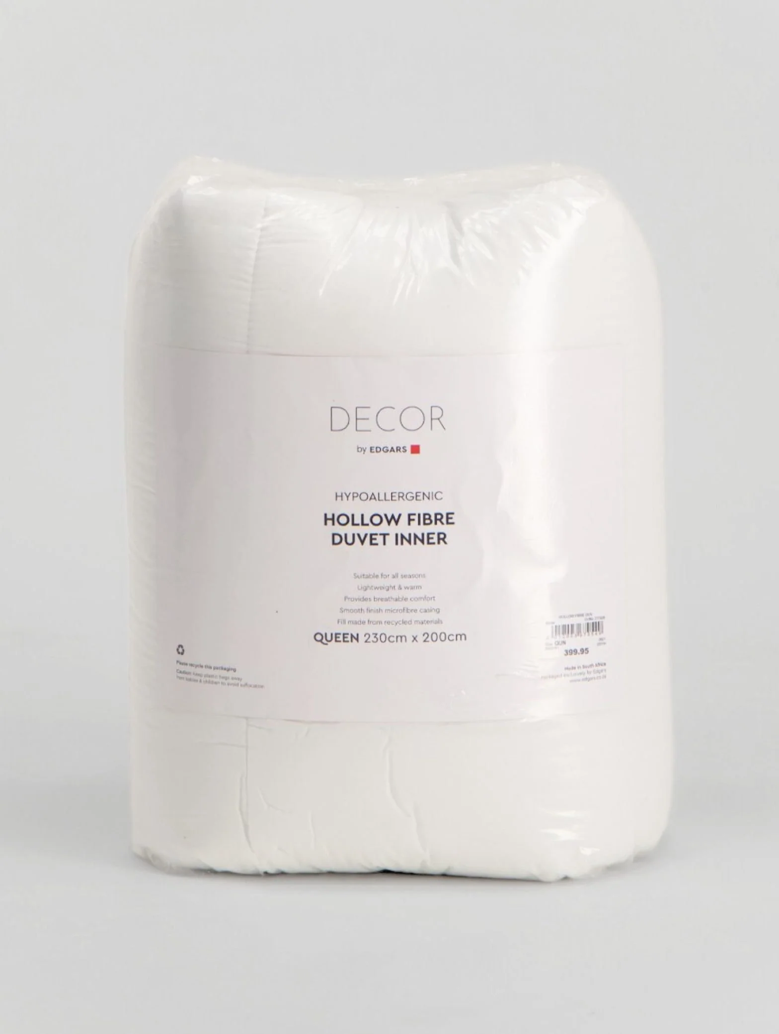 Single & 3/4 Hypoallergenic Hollow Fibre Duvet Inner - White - Image 3