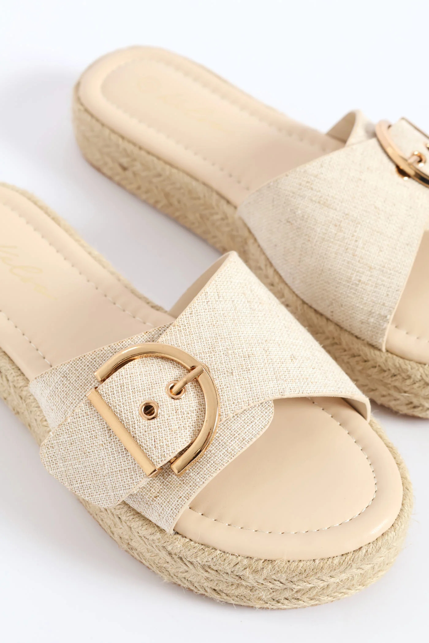 Single Band Buckle Detail Espadrille Mule Sandal - Off White - Image 2