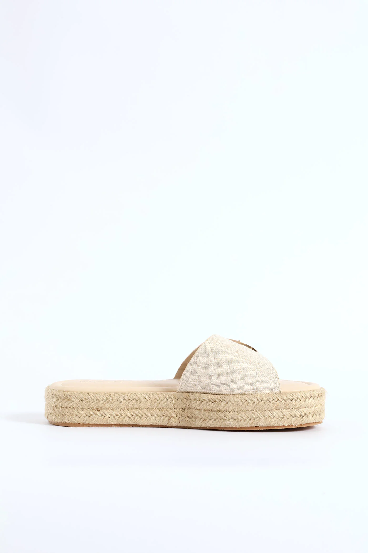 Single Band Buckle Detail Espadrille Mule Sandal - Off White - Image 3