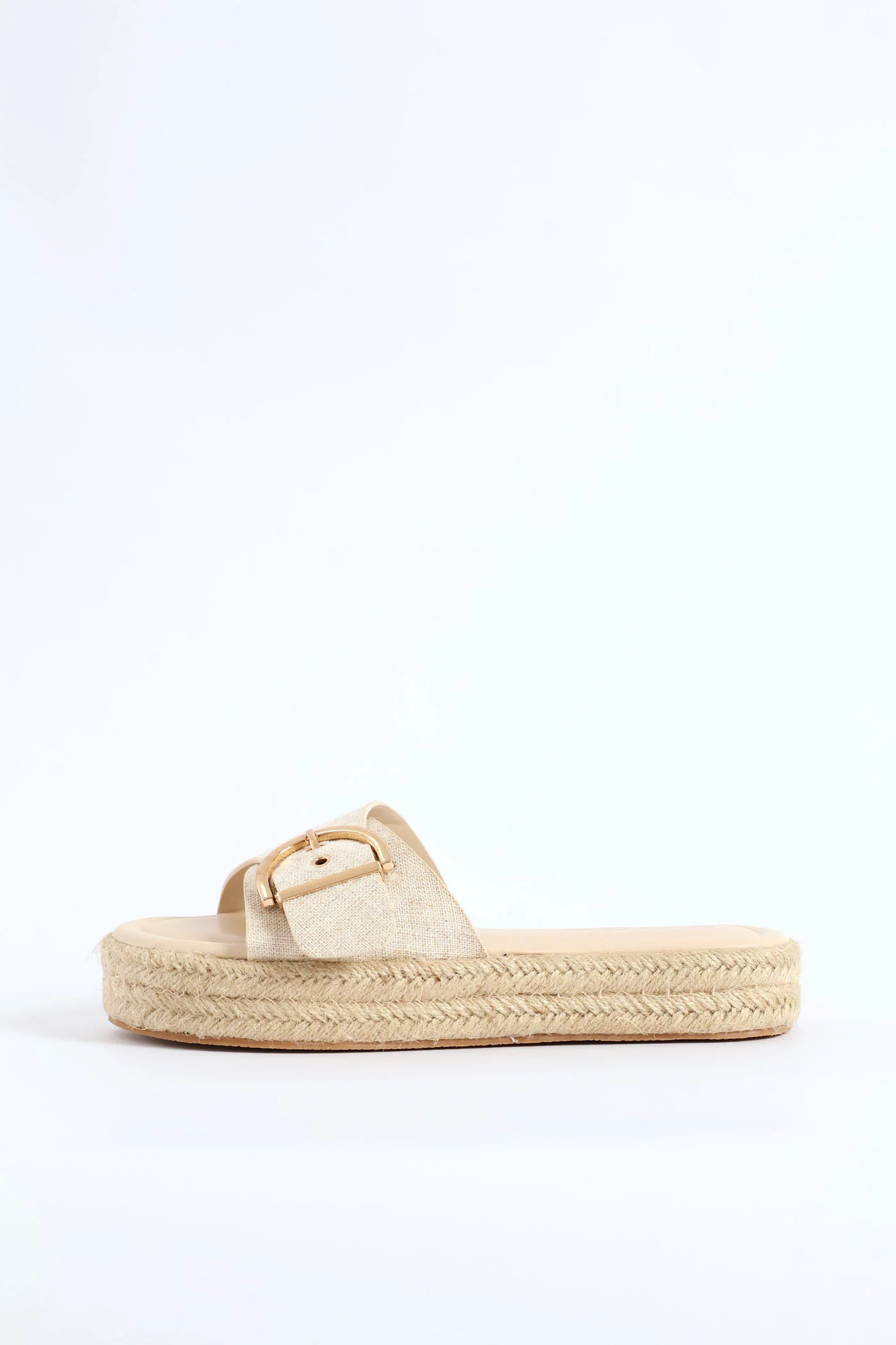 Single Band Buckle Detail Espadrille Mule Sandal - Off White - Image 4