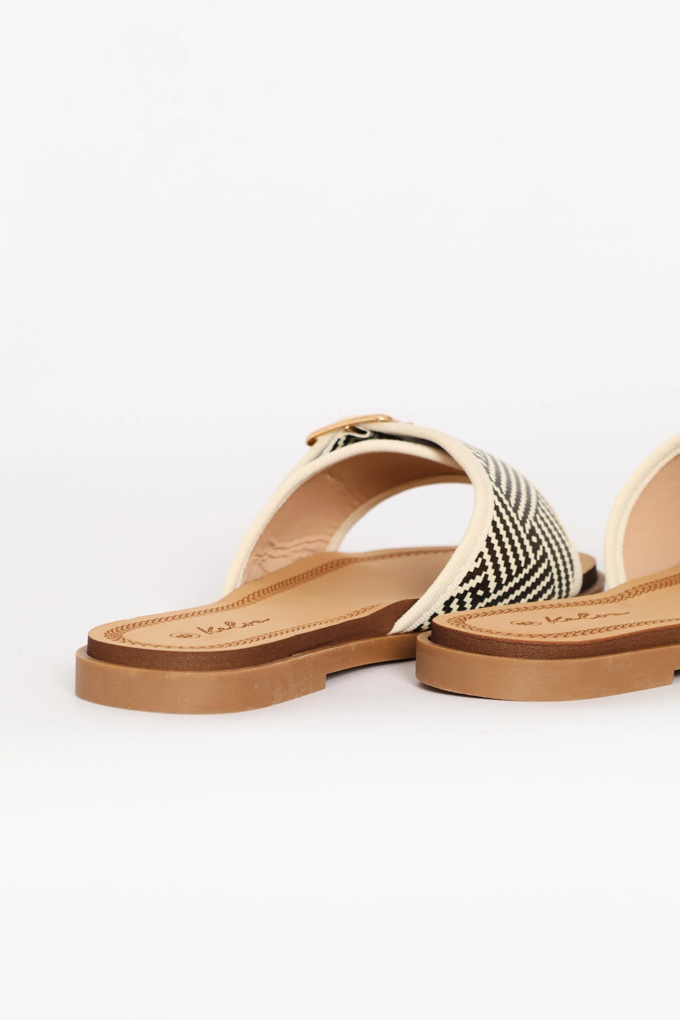 Single Band Buckle Detail Print Mule Sandal - Black/Beige - Image 3