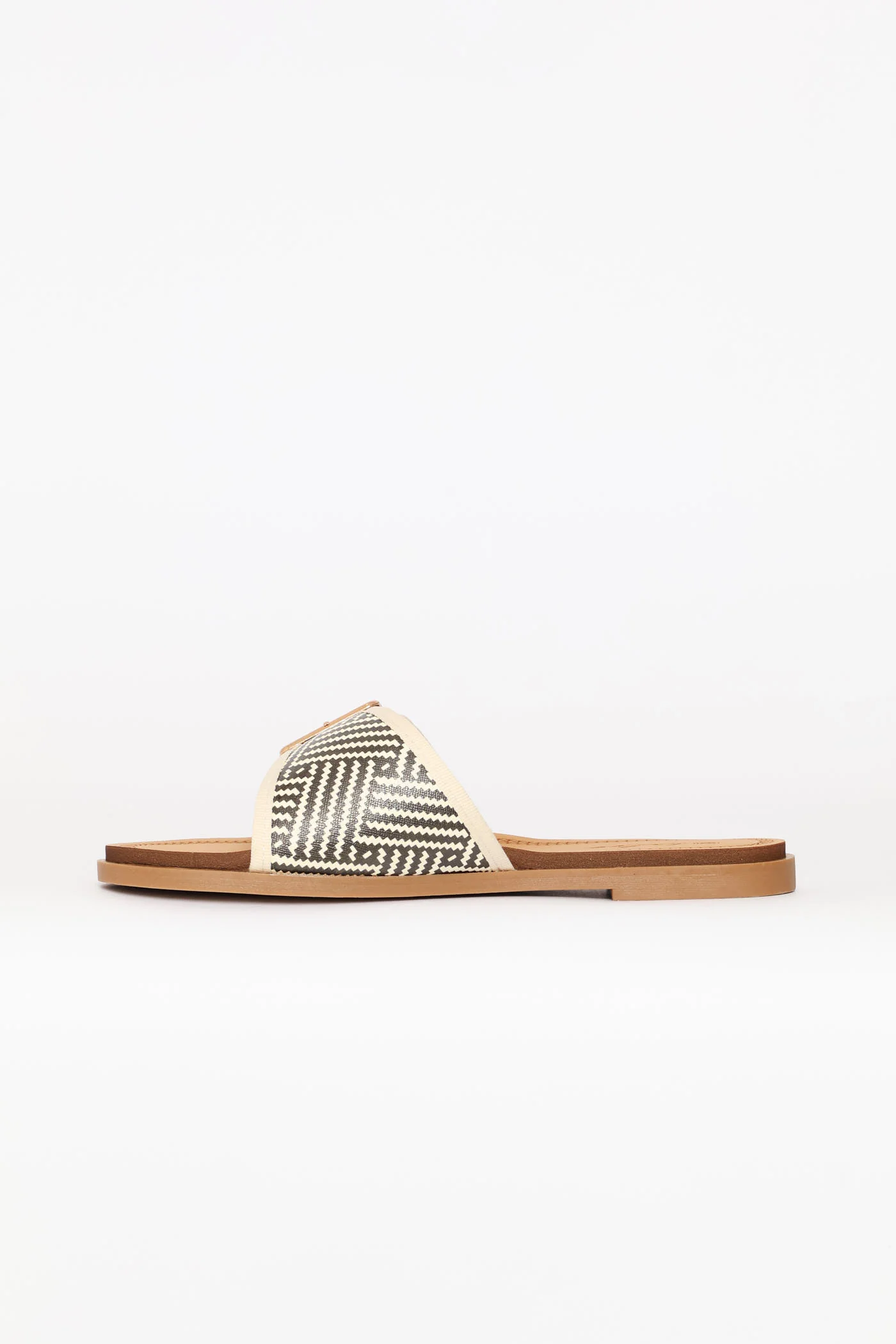 Single Band Buckle Detail Print Mule Sandal - Black/Beige - Image 5