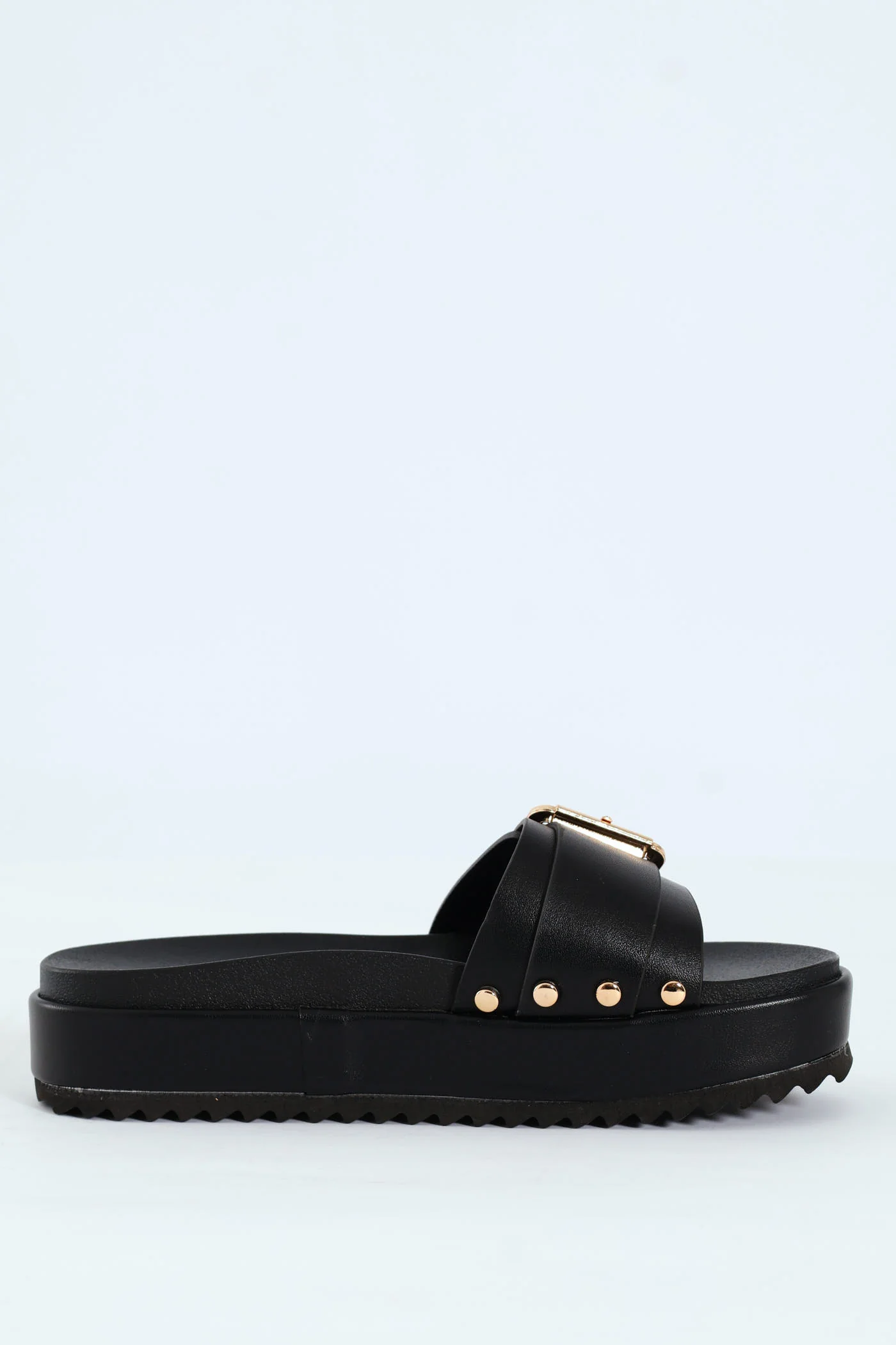 Single Band Buckled Mule Sandal With Outsole Studs - Black - Image 2