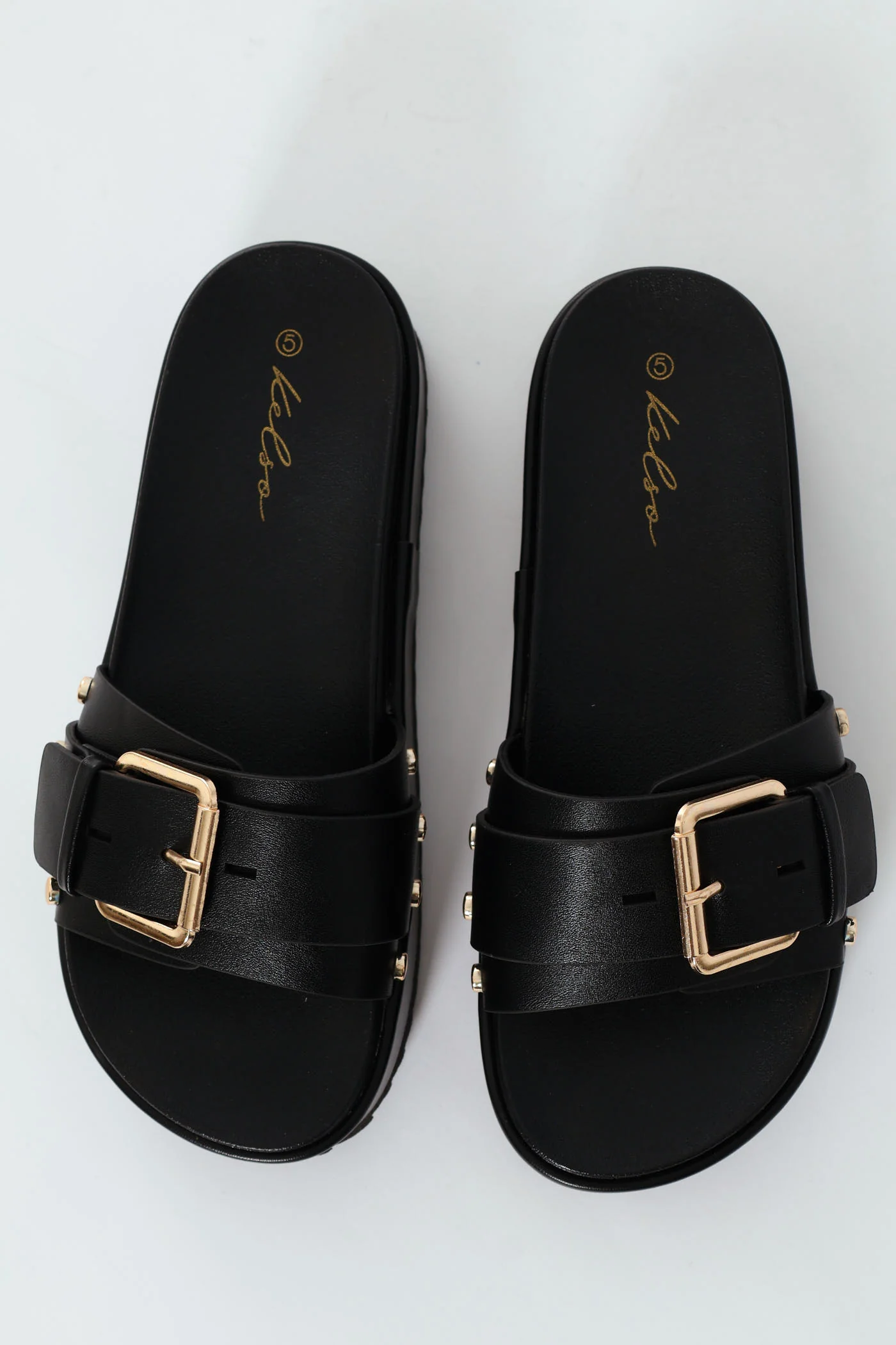 Single Band Buckled Mule Sandal With Outsole Studs - Black - Image 3