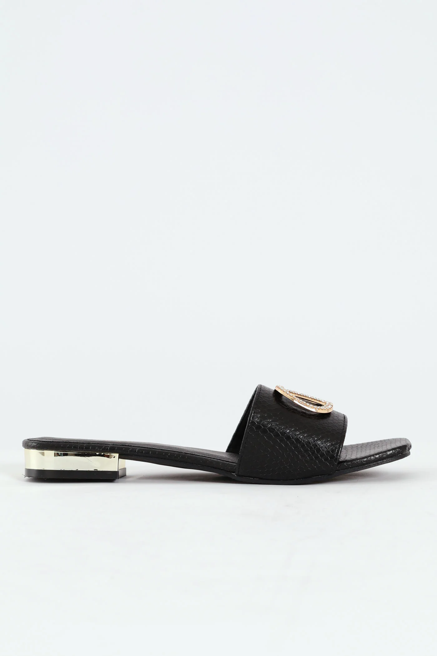 Single Band Low Block Heeled Sandal With Trim - Black - Image 3