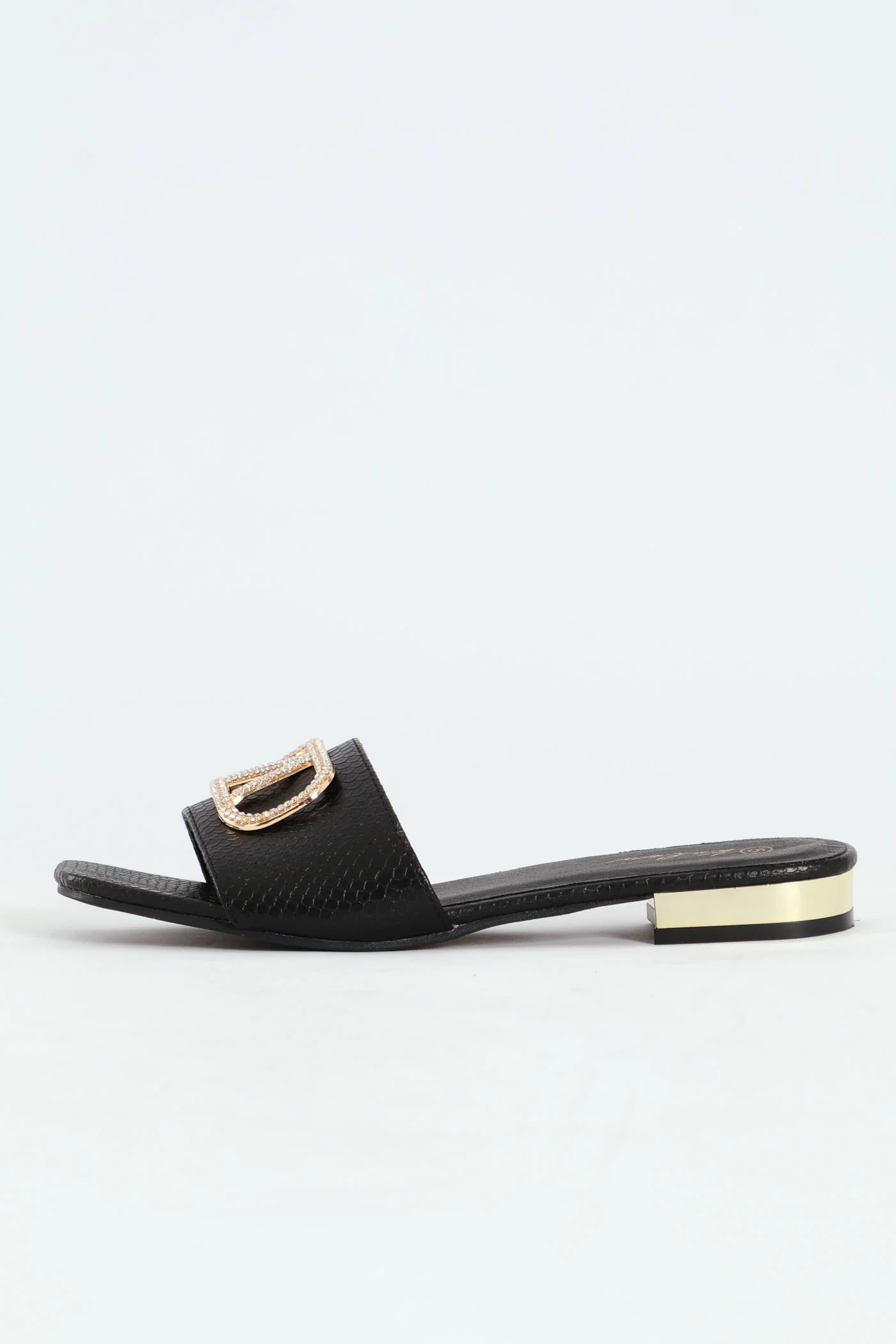 Single Band Low Block Heeled Sandal With Trim - Black - Image 4