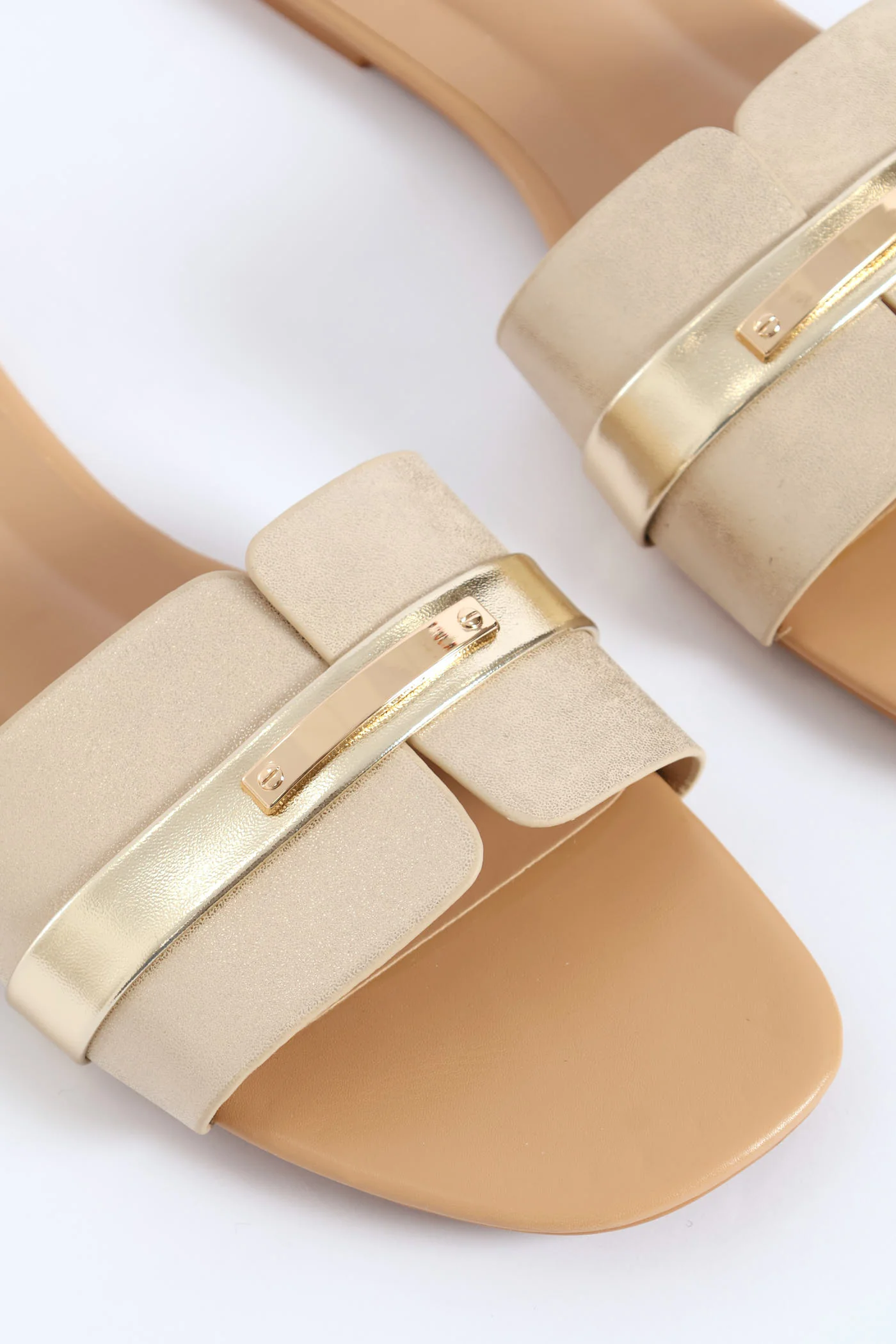 Single Band Metallic Strip Mule Sandal - Off White - Image 2