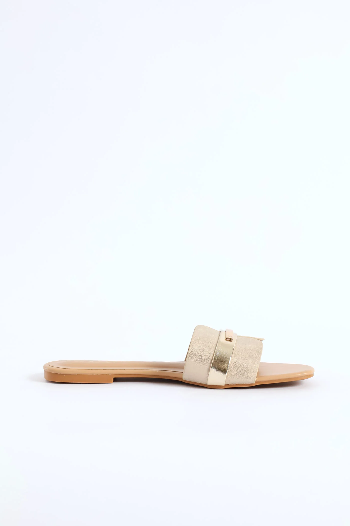Single Band Metallic Strip Mule Sandal - Off White - Image 3