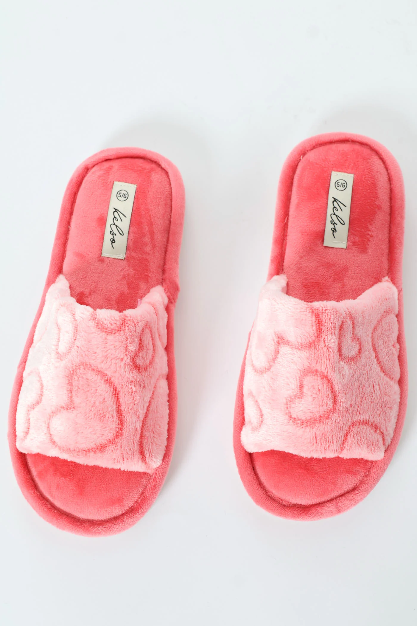 Single Band Mule Slipper With Embossed Hearts - Coral - Image 3