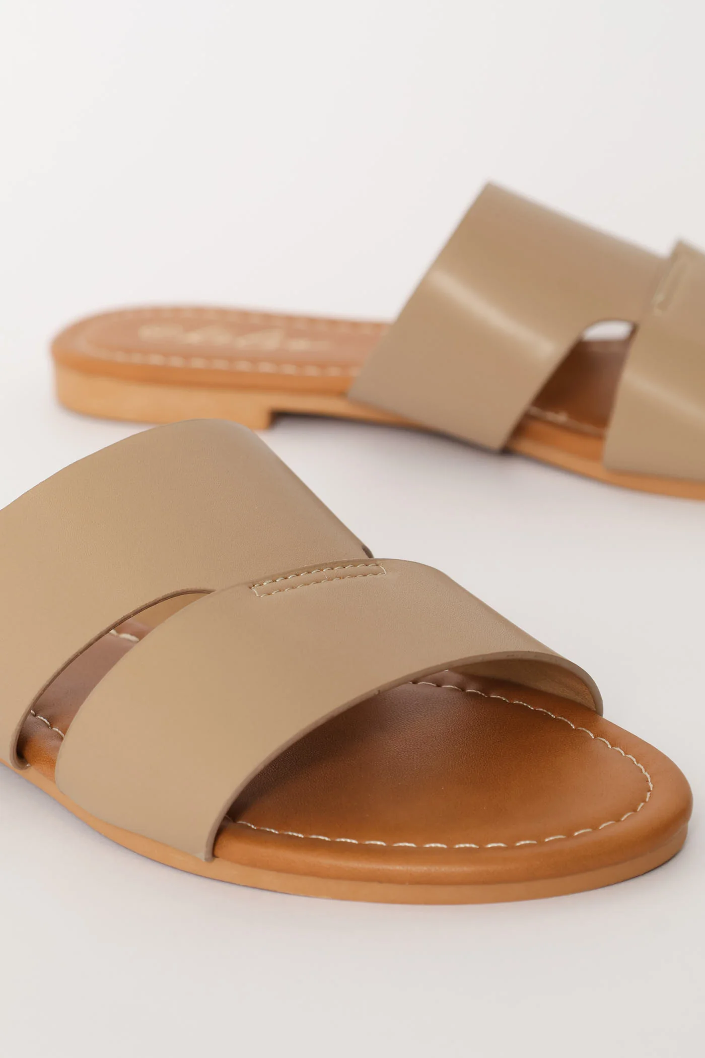 Single Band Sandal With Stitch Detail - Taupe - Image 2