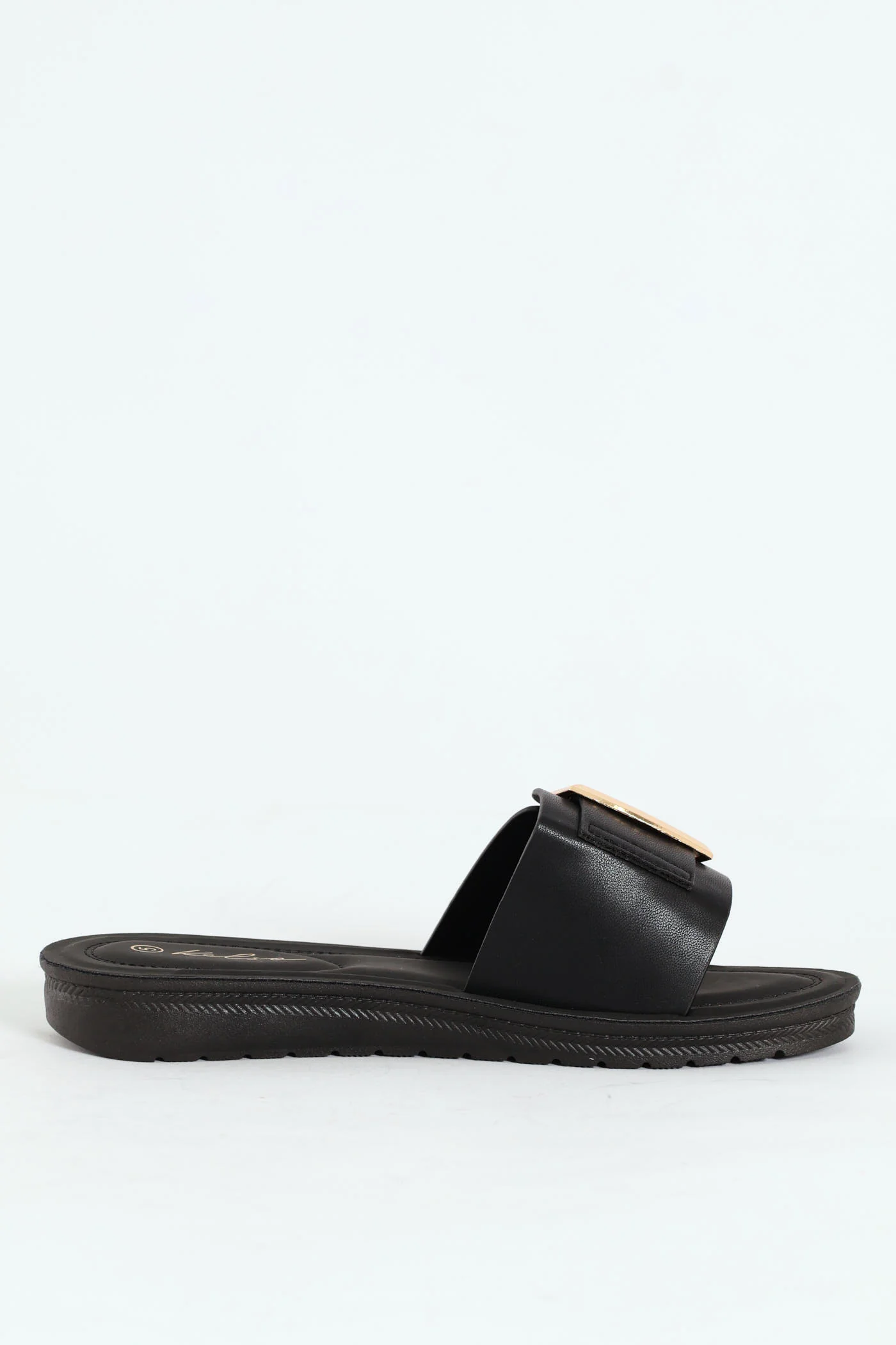 Single Banded Mule With Big Buckle Detail - Black - Image 2