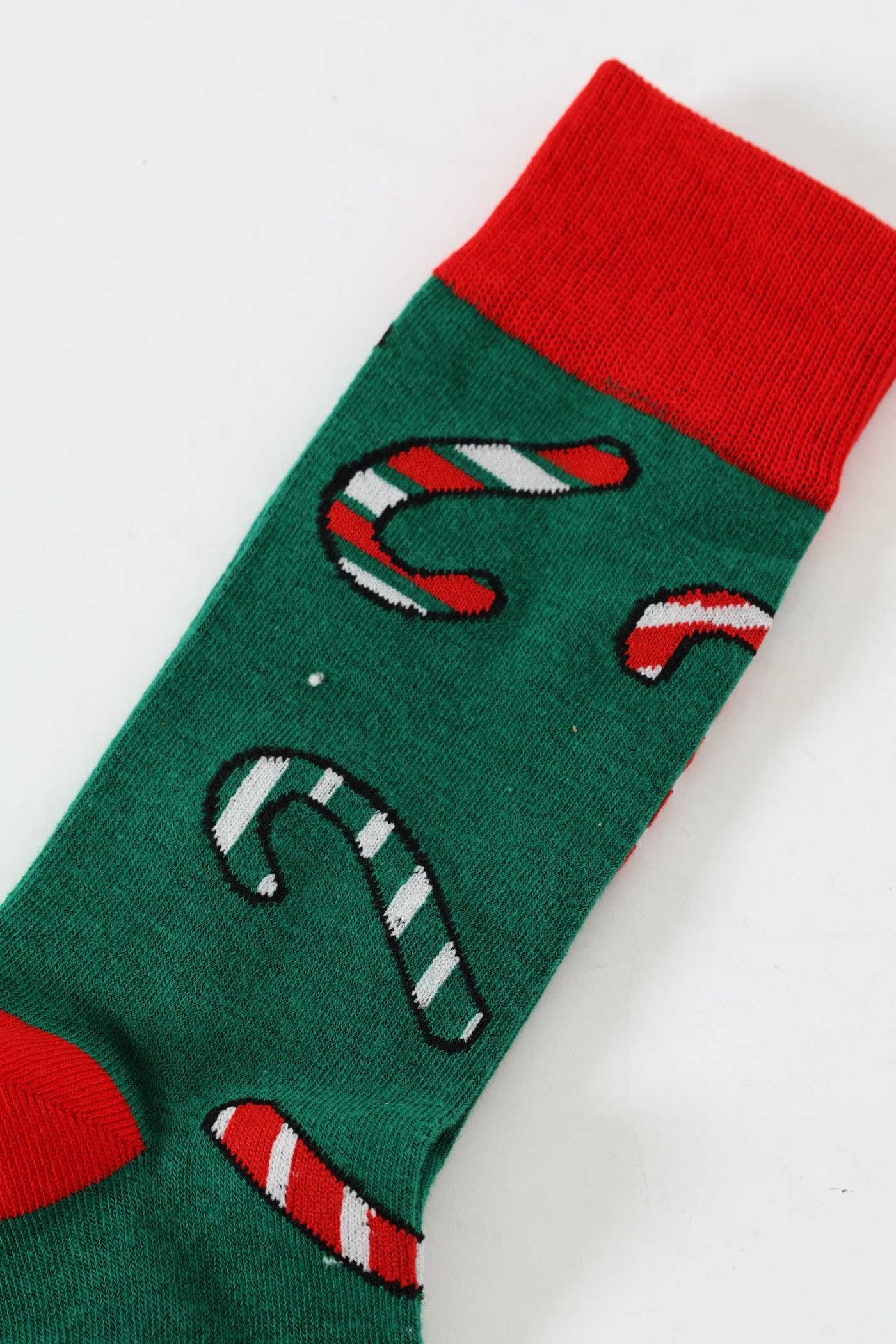 Single Candy Cane Christmas Socks - Green/Red - Image 2