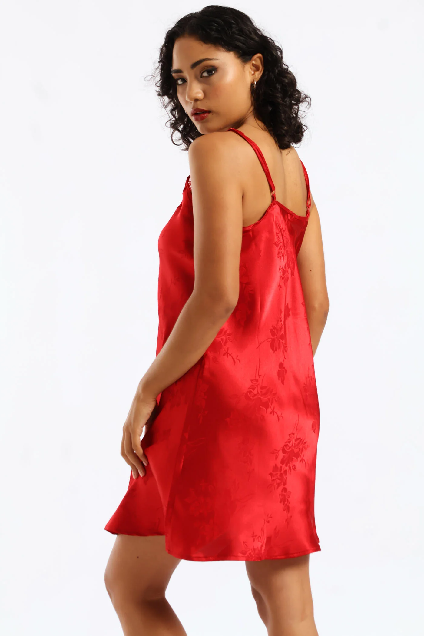 Single Embossed Floral Chemise - Red - Image 4
