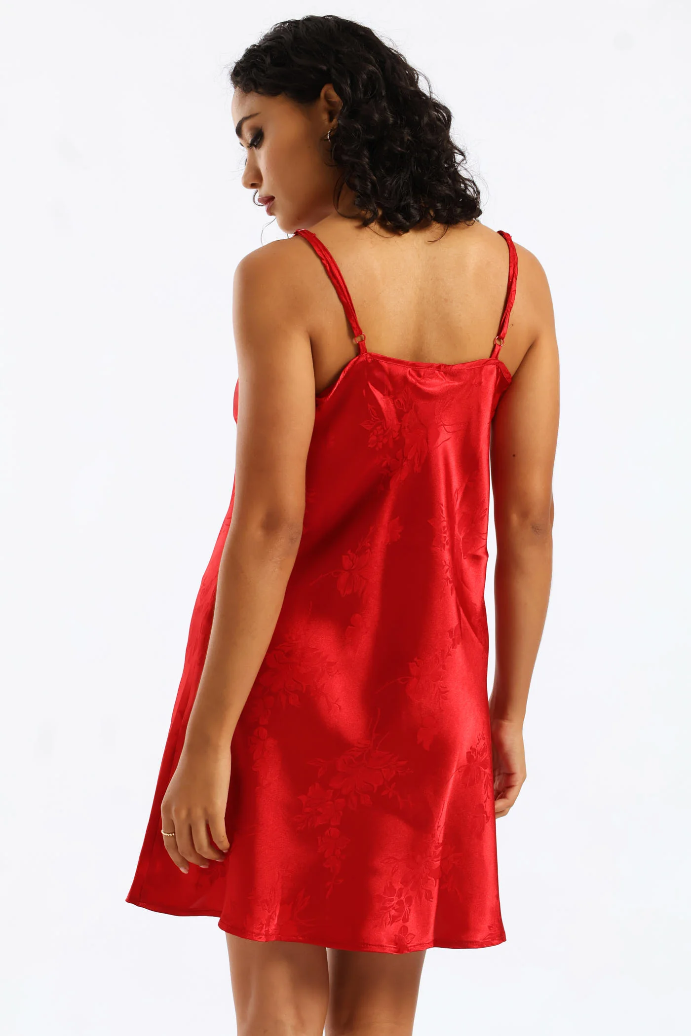 Single Embossed Floral Chemise - Red - Image 5