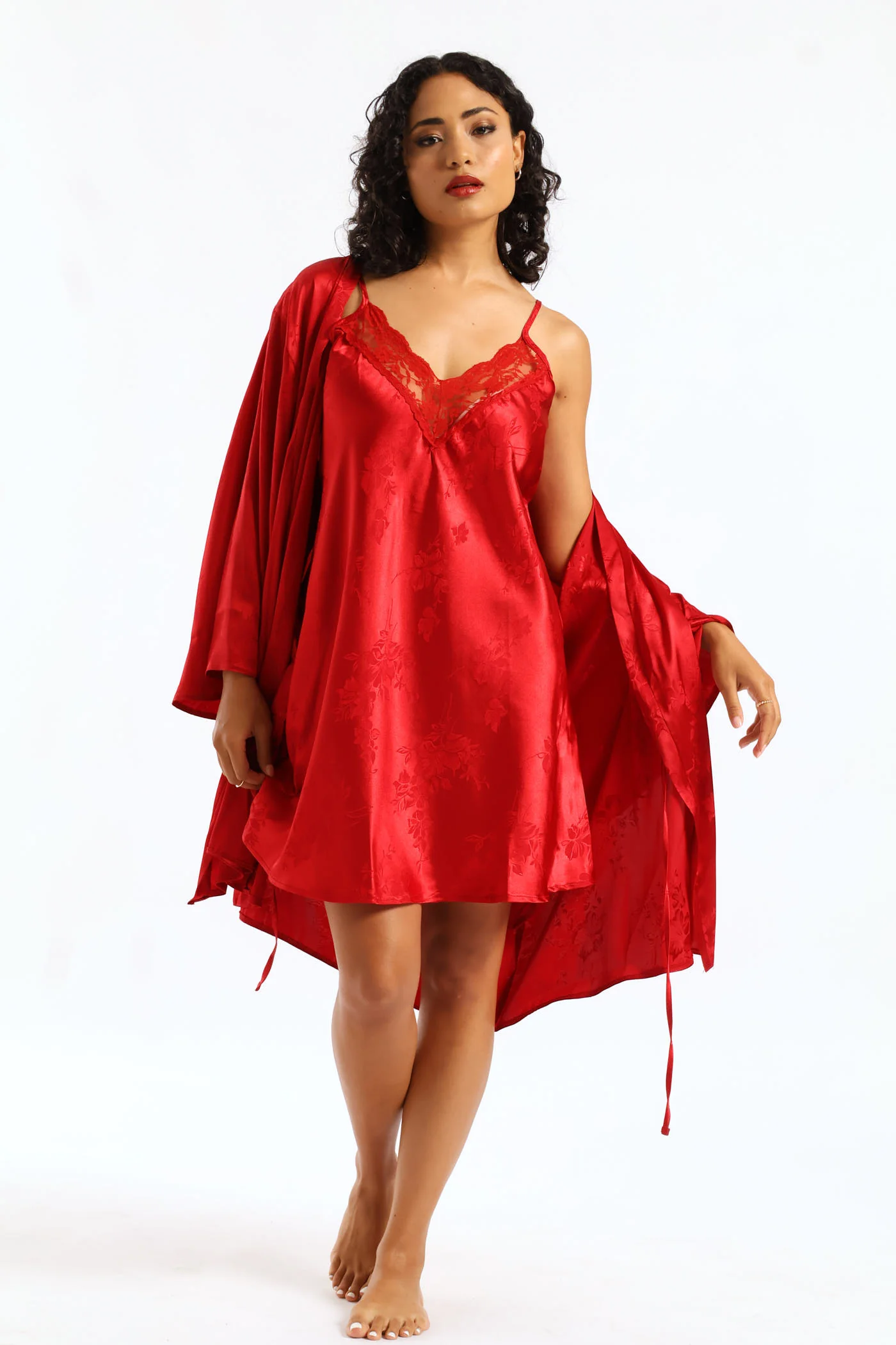 Single Embossed Floral Chemise - Red - Image 7