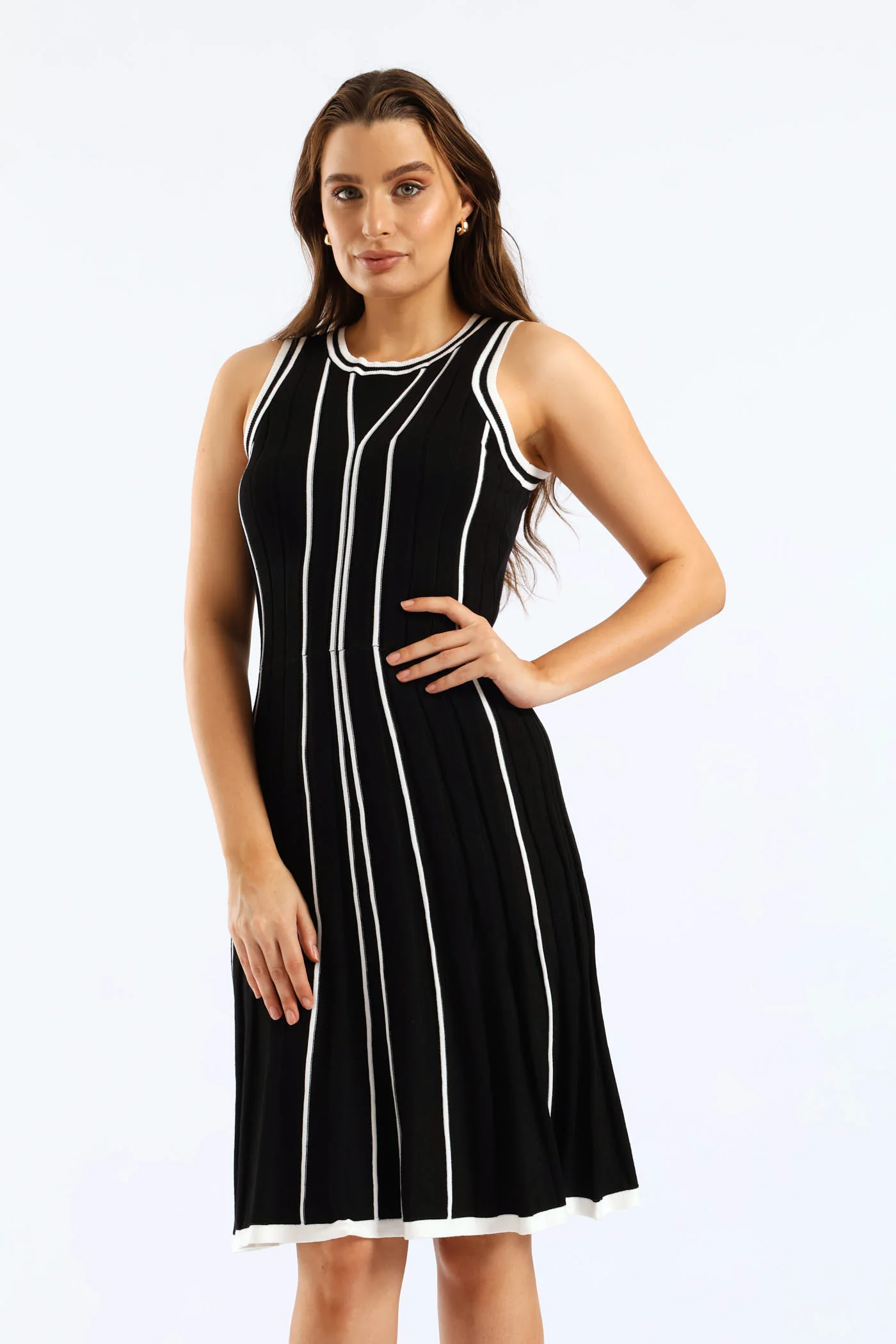 Skater Constrast Knitwear Dress - Black/White - Image 3