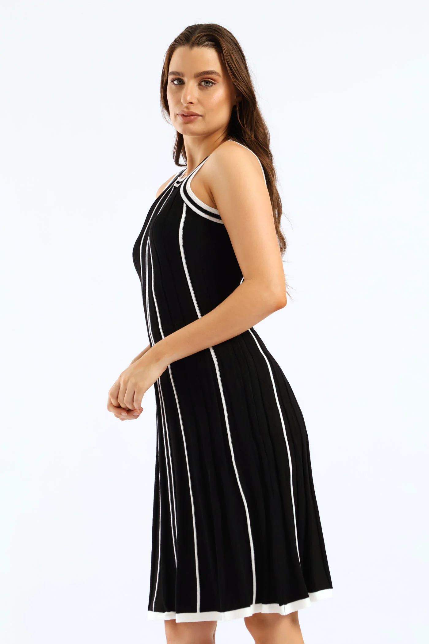 Skater Constrast Knitwear Dress - Black/White - Image 4
