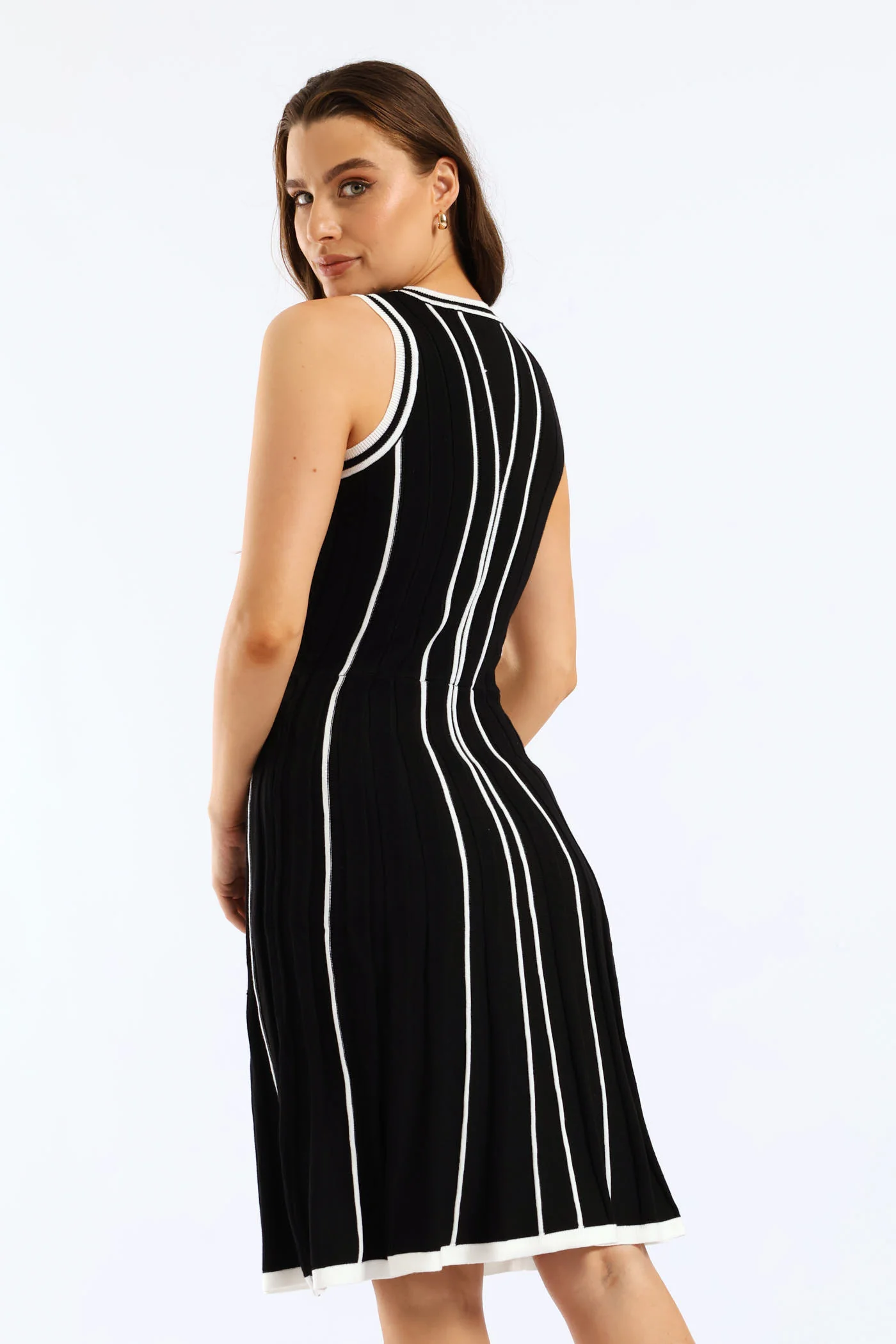 Skater Constrast Knitwear Dress - Black/White - Image 5