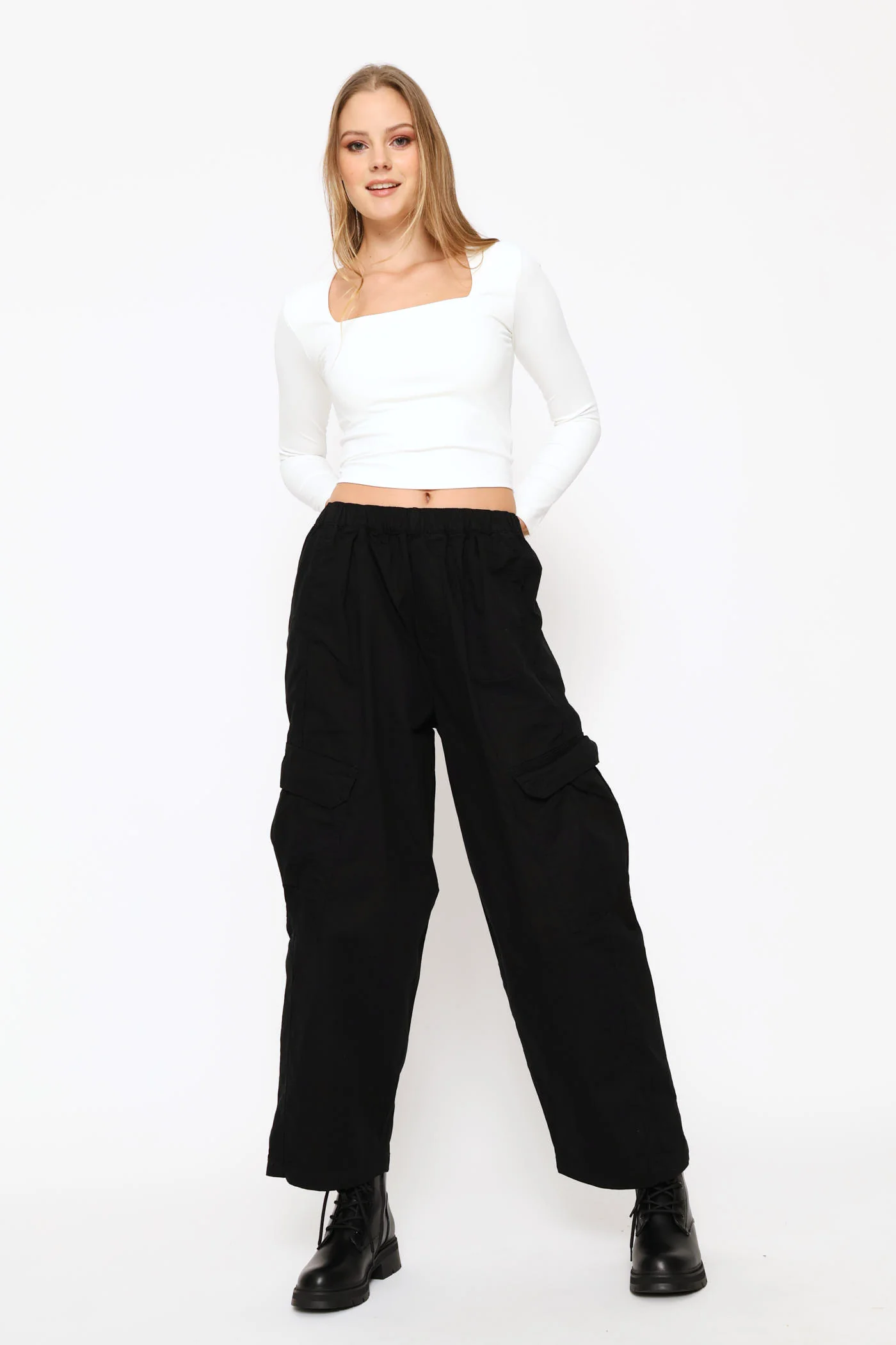 Long Sleeve Skin Tight Basic Square Neck Top - White - Image 4