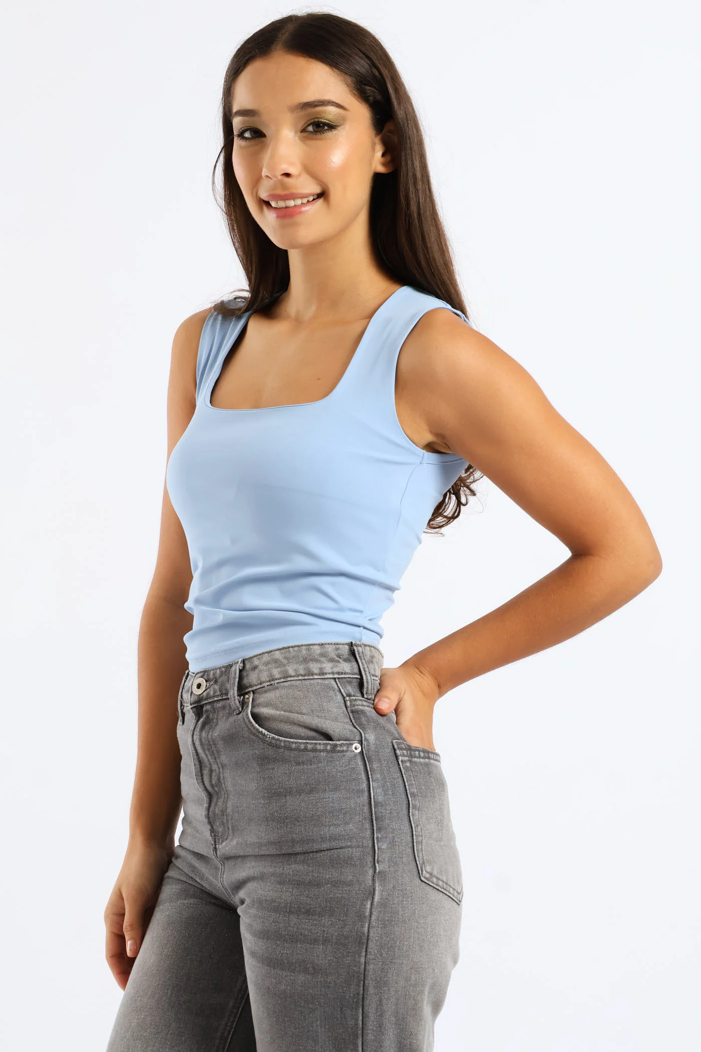 Skin Tight Square Neck Tank - Light Blue - Image 3