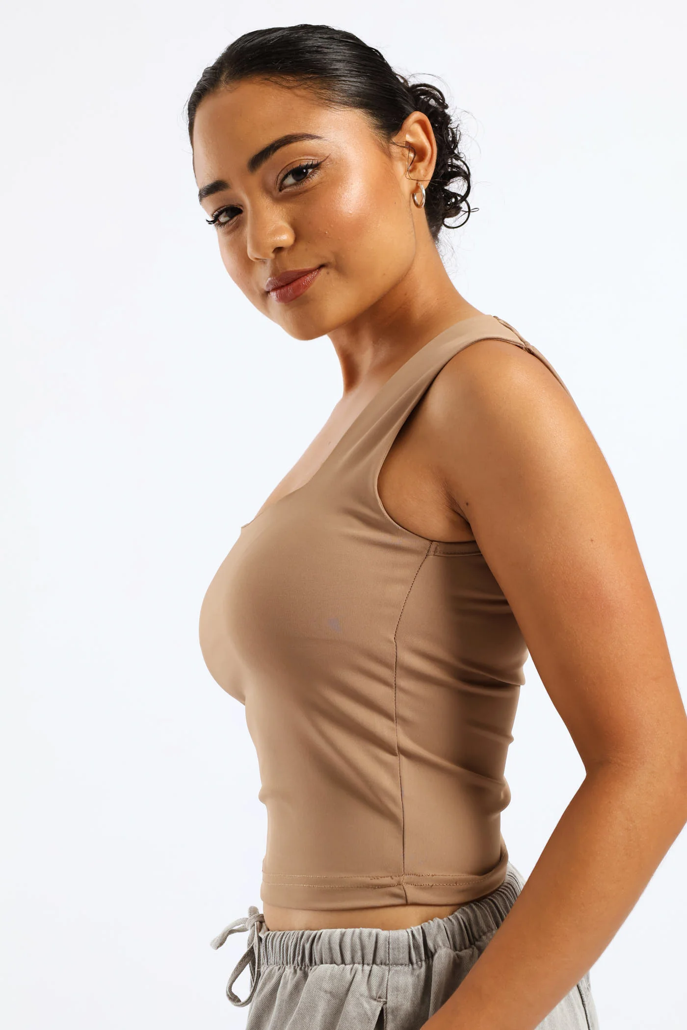Skin Tight Square Neck Tank Top - Mocha - Image 4