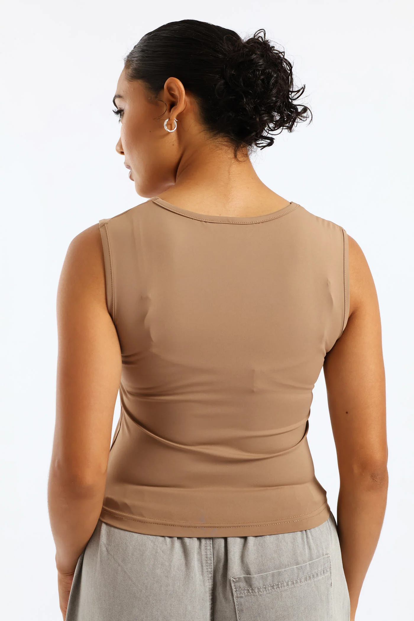 Skin Tight Square Neck Tank Top - Mocha - Image 5