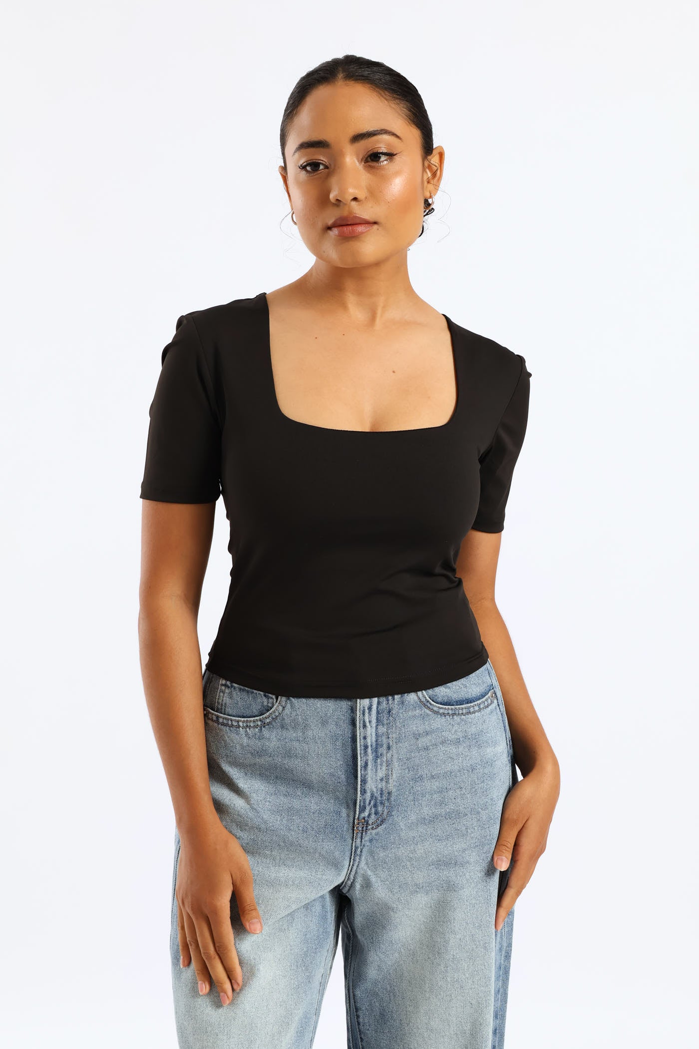Skin Tight Square Neck Tee - Black - Image 3