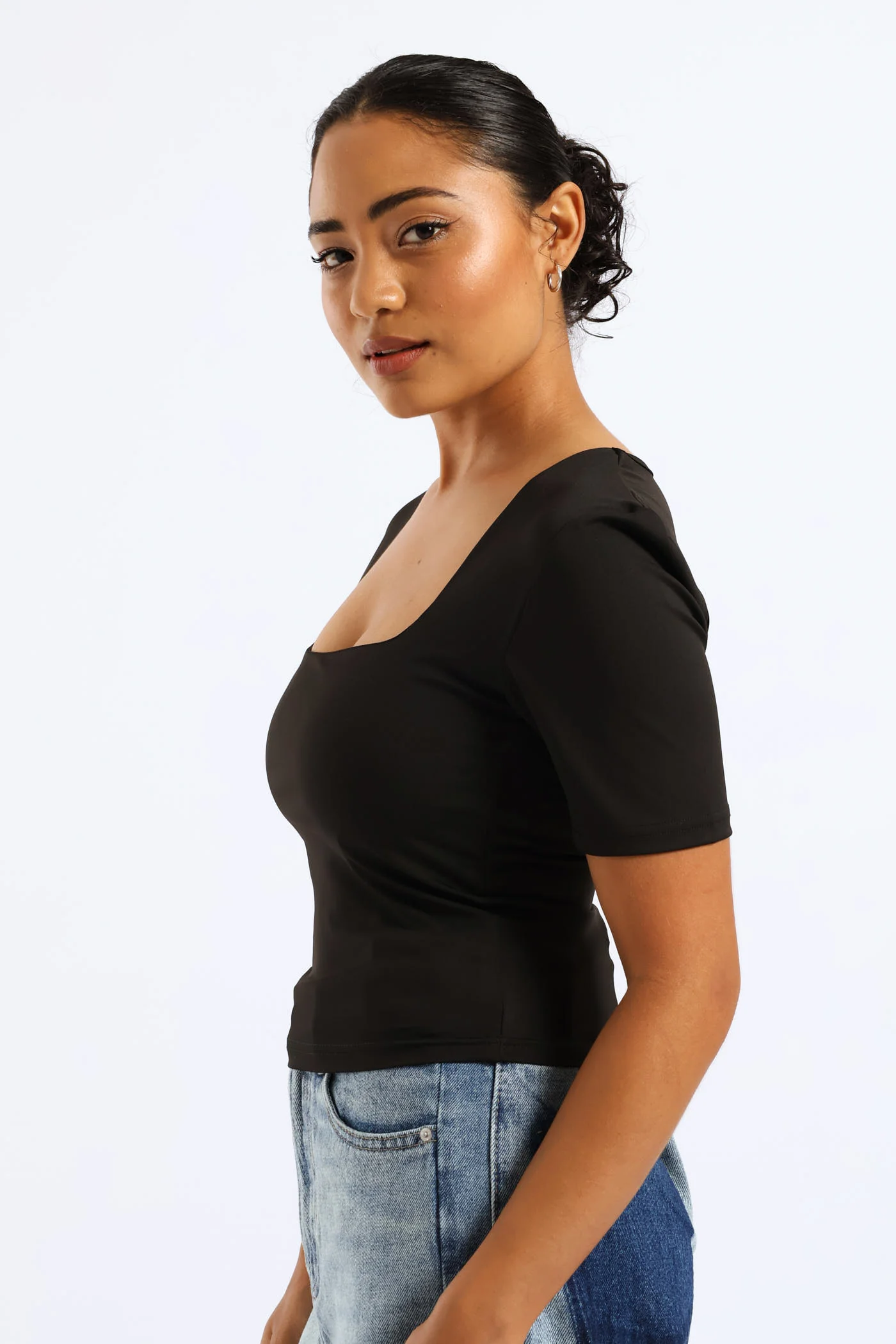 Skin Tight Square Neck Tee - Black - Image 5