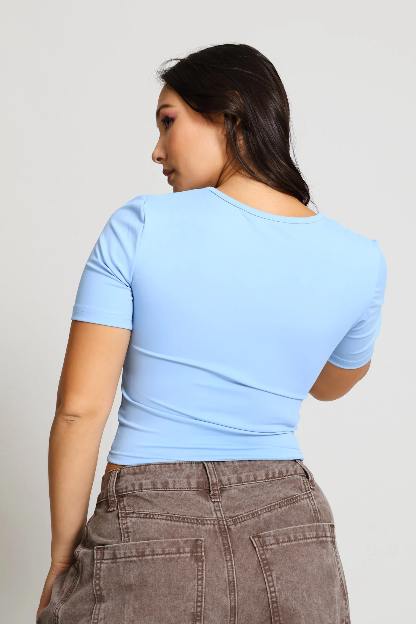 Skin Tight Square Neck Tee - Light Blue - Image 5
