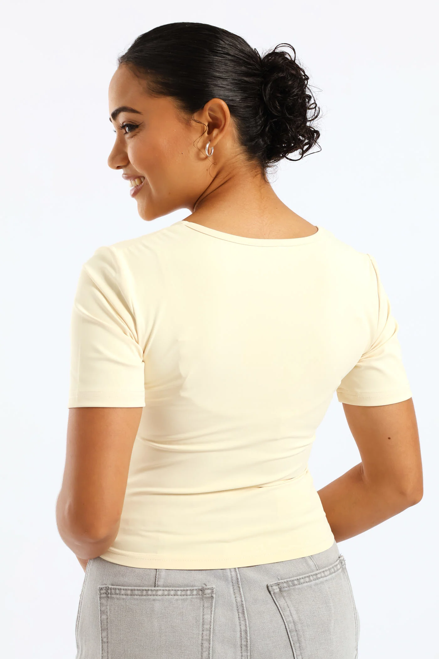 Skin Tight Square Neck Tee - Light Yellow - Image 3