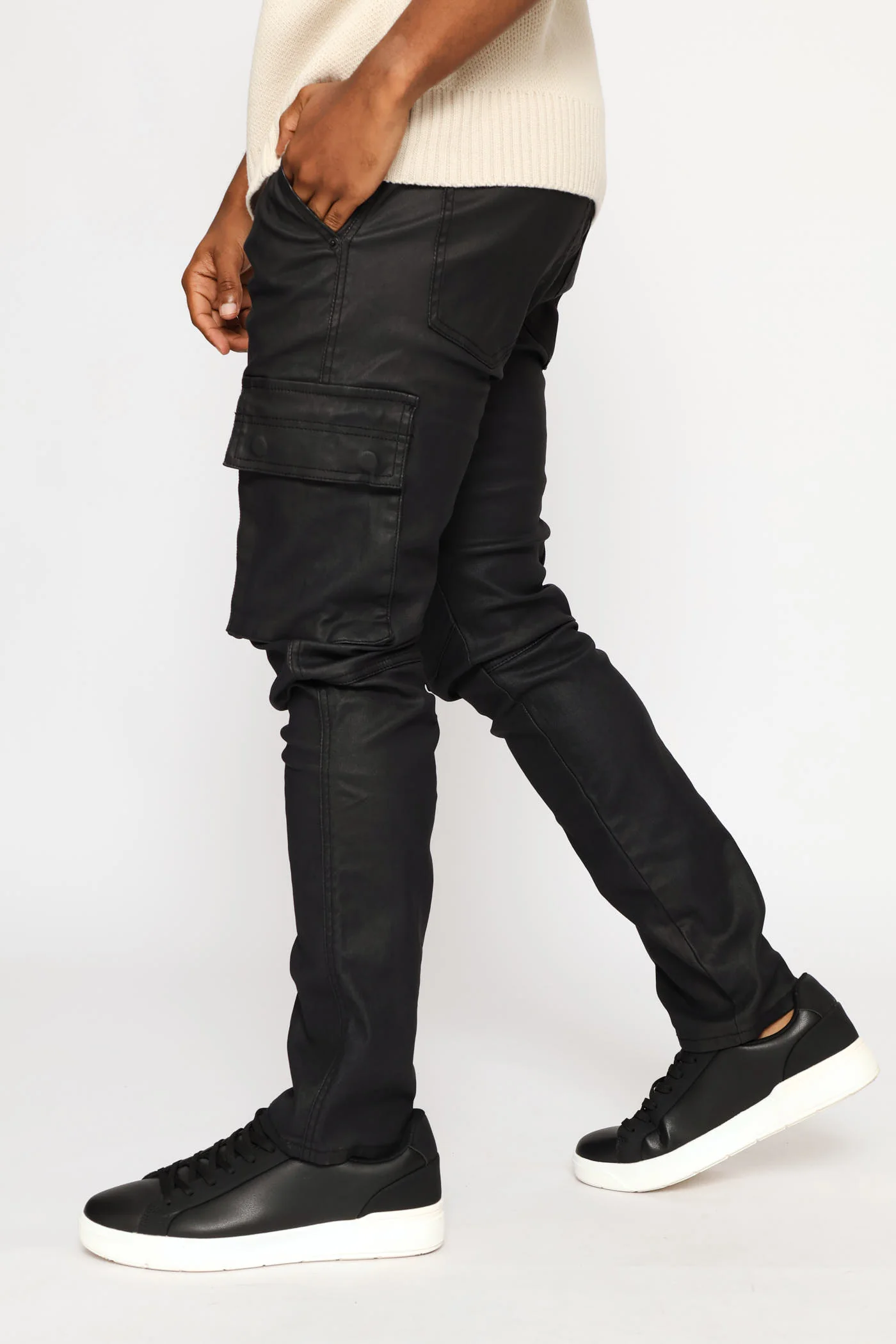 Skinny Cargo Wax Denim - Black - Image 4