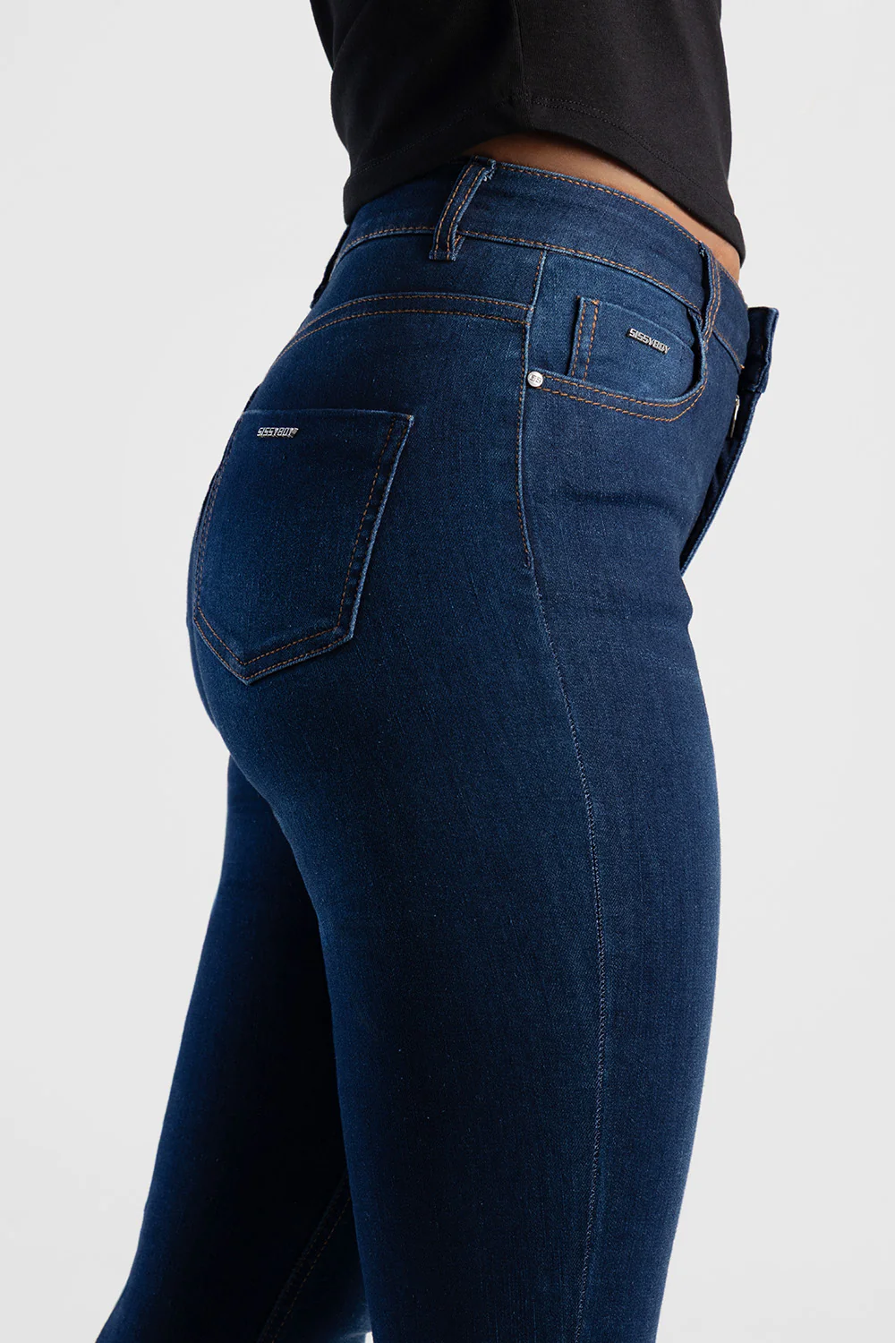 Skinny Rinse Wash Denim With Slight Brushing - Dark Wash Ink - Image 2