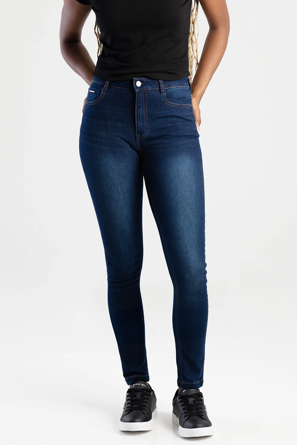 Skinny Rinse Wash Denim With Slight Brushing - Dark Wash Ink - Image 3