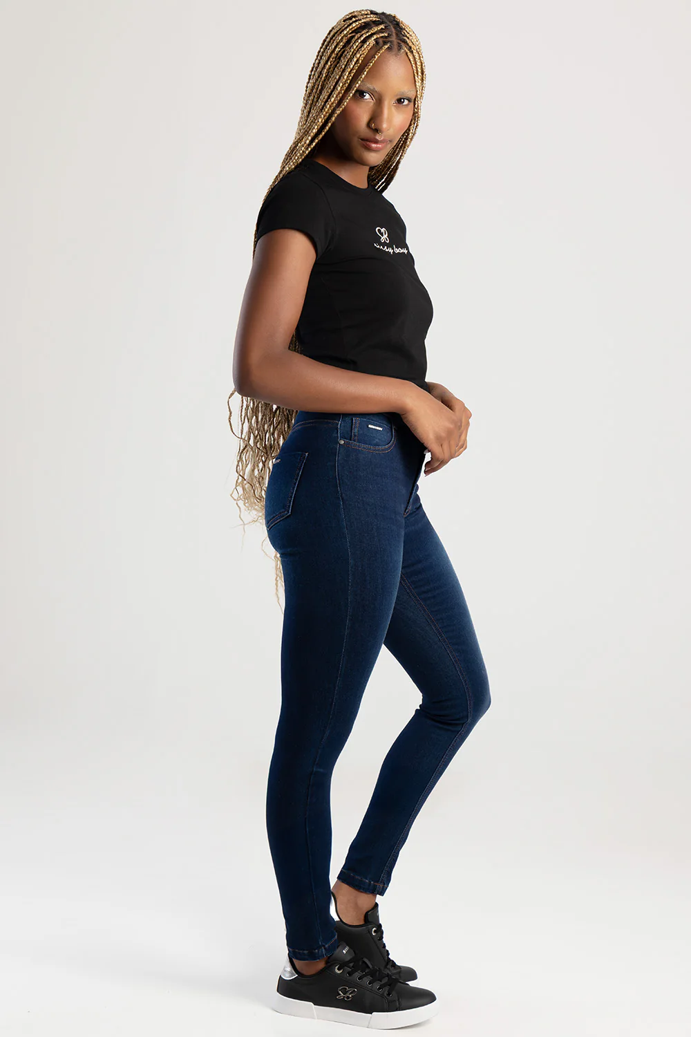 Skinny Rinse Wash Denim With Slight Brushing - Dark Wash Ink - Image 5